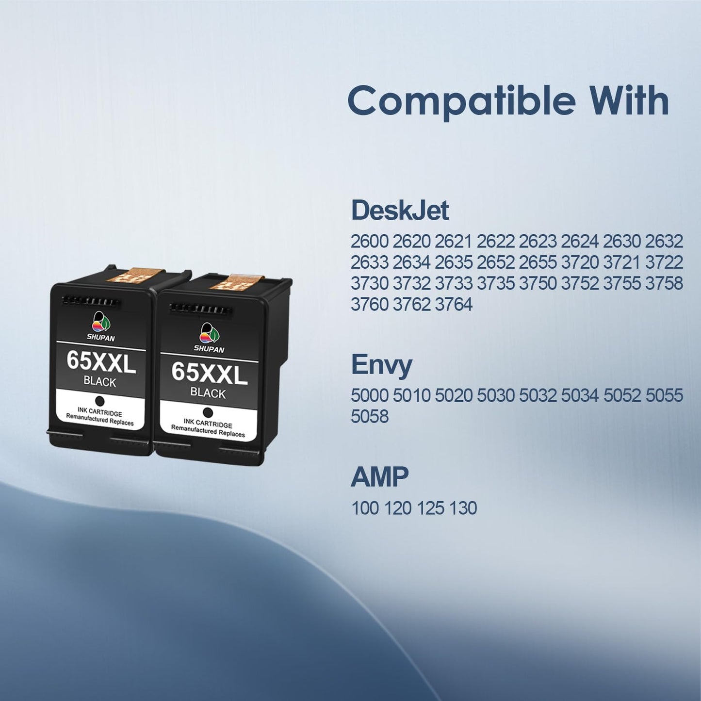65XXL Black Ink Cartridges High Yield Compatible with HP Ink 65 65XL Work with Envy 5000 5070 5014 DeskJet 3755 2600 3752 2652 Printer (2 Black)