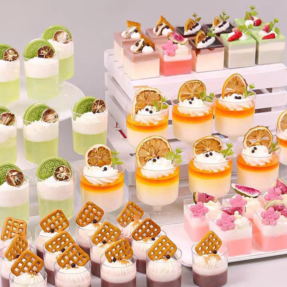 60 Packs Dessert Cups with Spoons 5 OZ Mini Clear Plastic Dessert Parfait Cup for Party Serving Cups Small Round Goblet Wine Shot Glasses Disposable Fruit Ice Cream Mousse Pudding Appetizer Cup Bowl