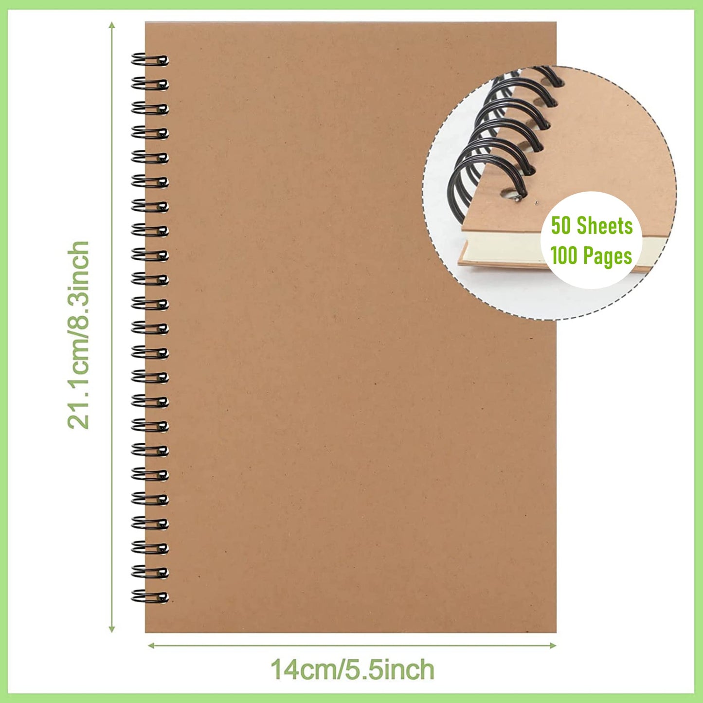 22 Pack Spiral Notebook, A5 Ruled Journal Notebooks with Kraft Paper Cover, Ruled Journal Lined Paper for School Office Travel, 8.3 x 5.5 Inch, 50 Sheets, 100 Pages