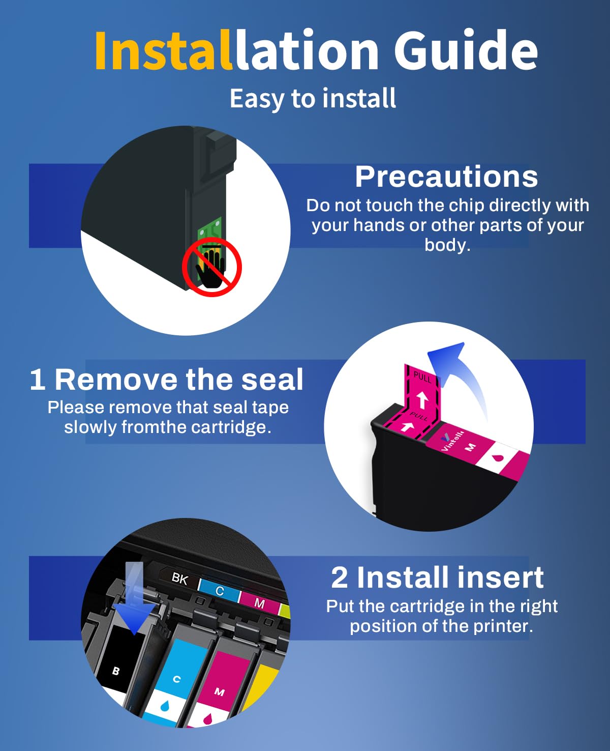Vintella Remanufactured Ink Cartridge Replacement for Epson 702XL 702 T702XL T702 Ink Cartridges Combo Pack for Workforce Pro WF-3720 WF-3730 WF-3733 Printer (5 Pack)