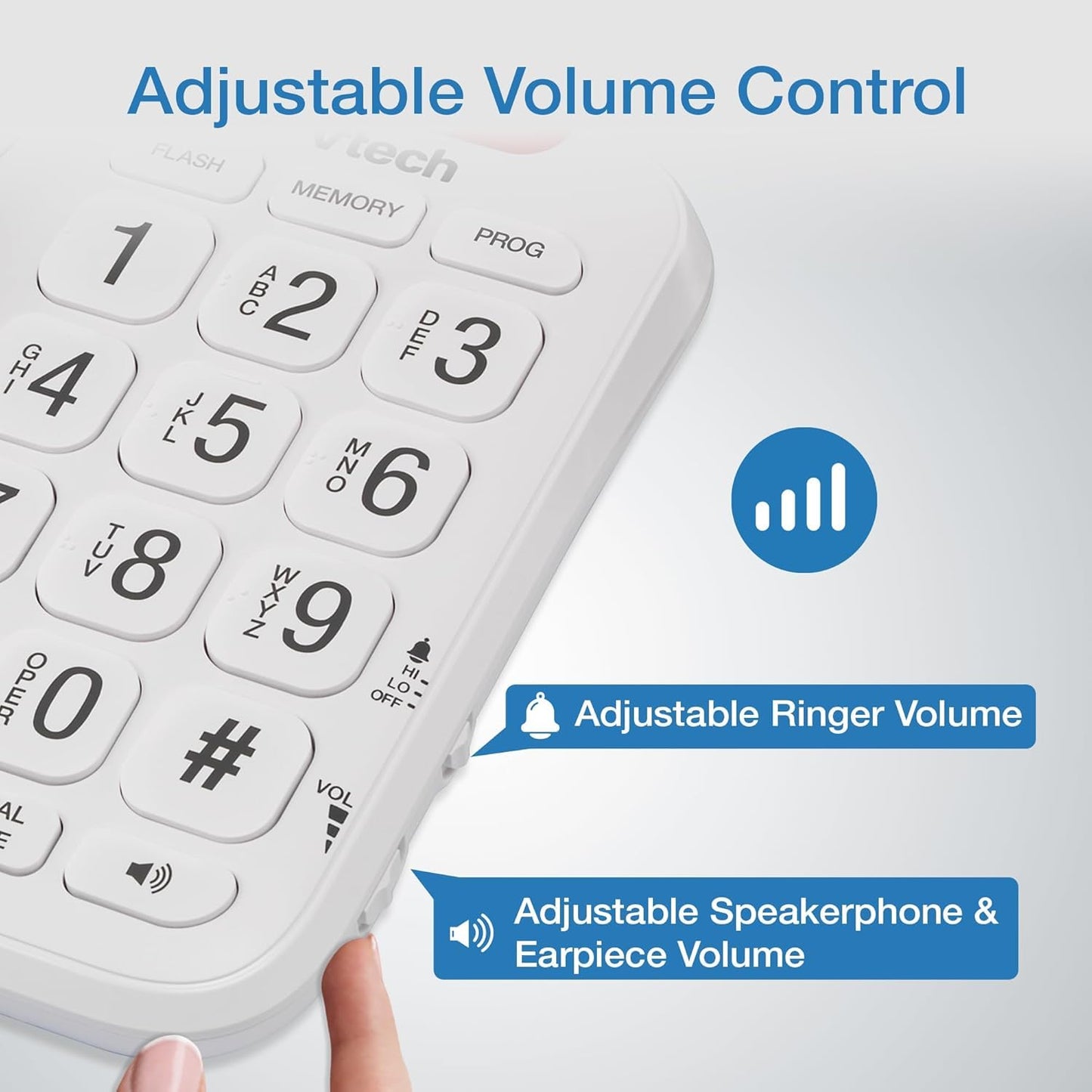 VTech Careline Corded Phone for Seniors, with Oversized High-Contrast Buttons, Talking Digits, Visual LED Ringer, Full-Duplex Base Speakerphone, 10 Number Speed Dial, SN1107