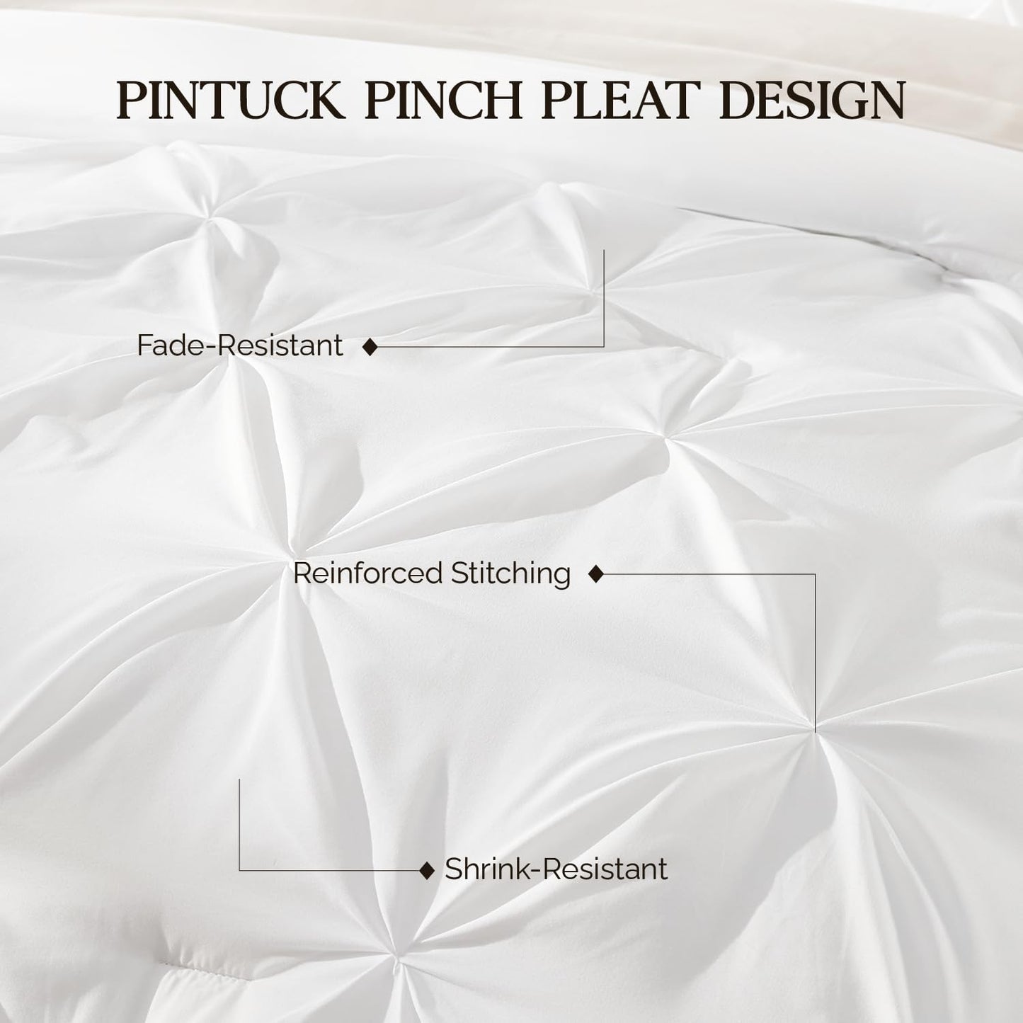 Andency White Queen Comforter Set(90x90Inch), 3 Pieces Cute Pinch Pleat Bedding Comforters & Sets for Queen Bed, Soft Lightweight Fluffy Down Alternative All Season Bed Set