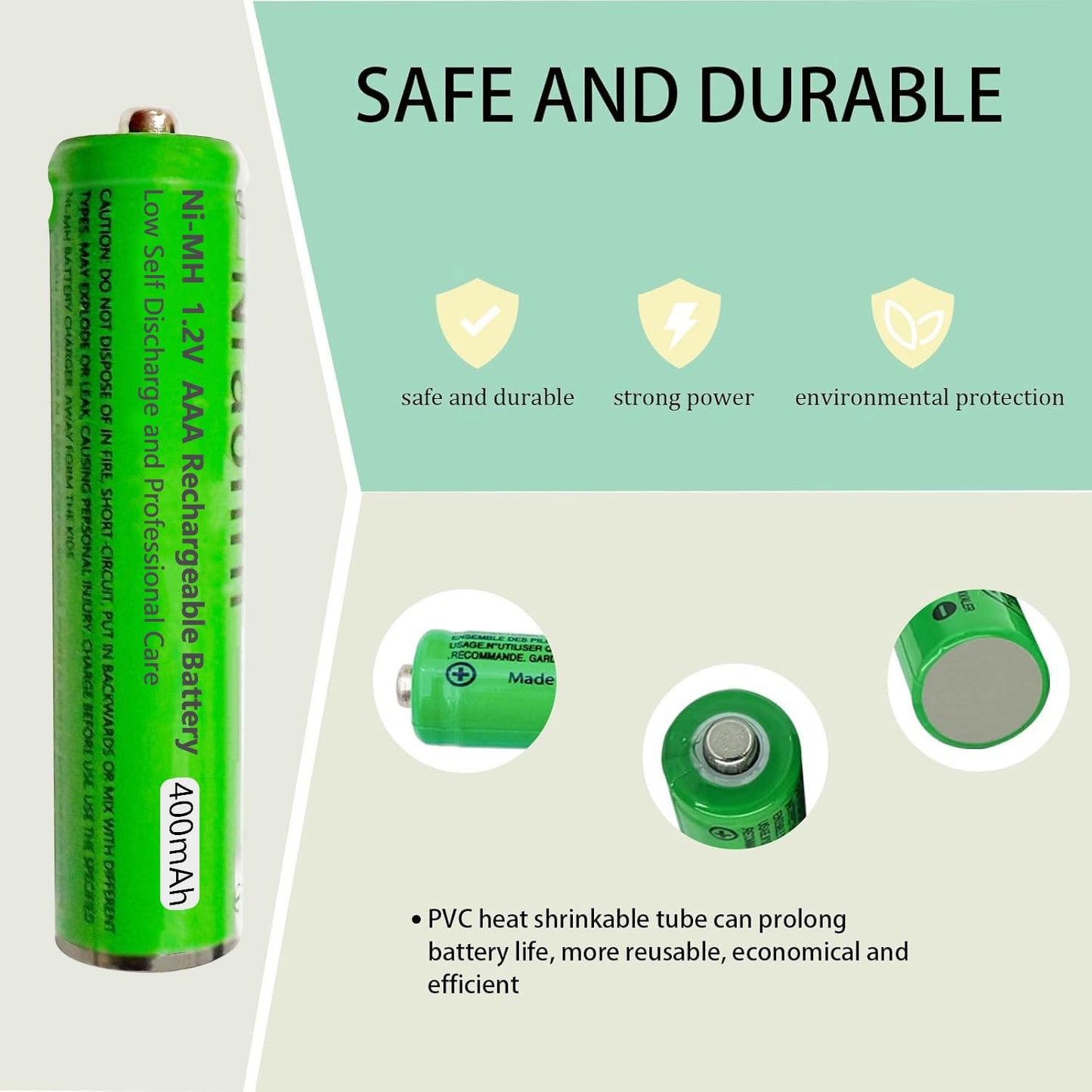 8 Pack Ni-MH AAA Rechargeable Batteries for Panasonic, 400mah AAA Ni-MH Rechargeable Batteries 1.2V for Cordless Phones, Remote Controls, Electronics