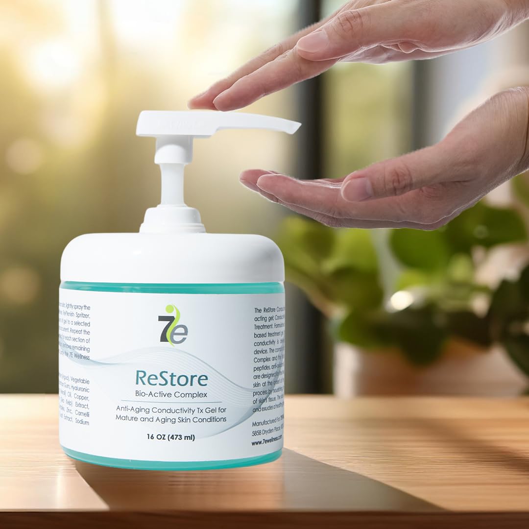 7E Wellness Myolift Restore Conductive Gel with Bio-Active Complex - 16oz - Facial Skin Care Products with Green Tea Extract, Hyaluronic Acid&Collagen Peptides,Anti Aging &Skin Tightening 16oz-Pack 1