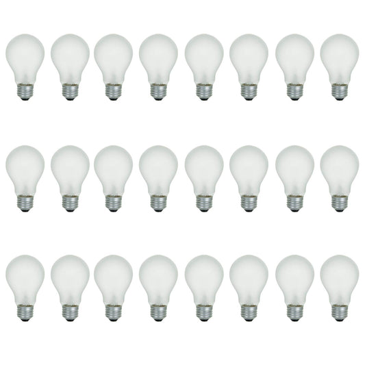 A19 Frosted Incandescent Rough Service Light Bulb, 60 Watt, 2700K Soft White, E26 Medium Base, 550 Lumens, 130V (24 Pack)