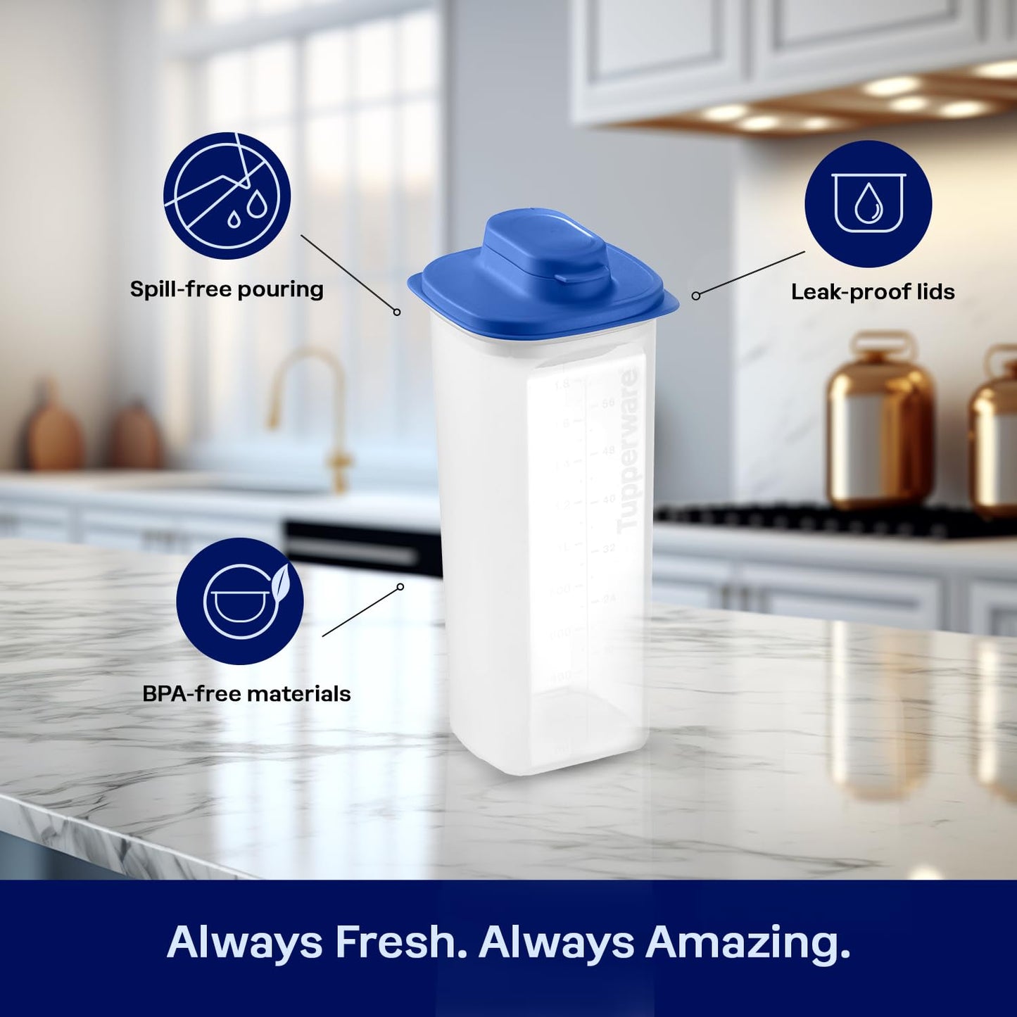 Tupperware Slim Line 2-Pitcher Set in Blue, Dishwasher Safe and BPA Free (2L / 8.4 Cups, Set of 2)