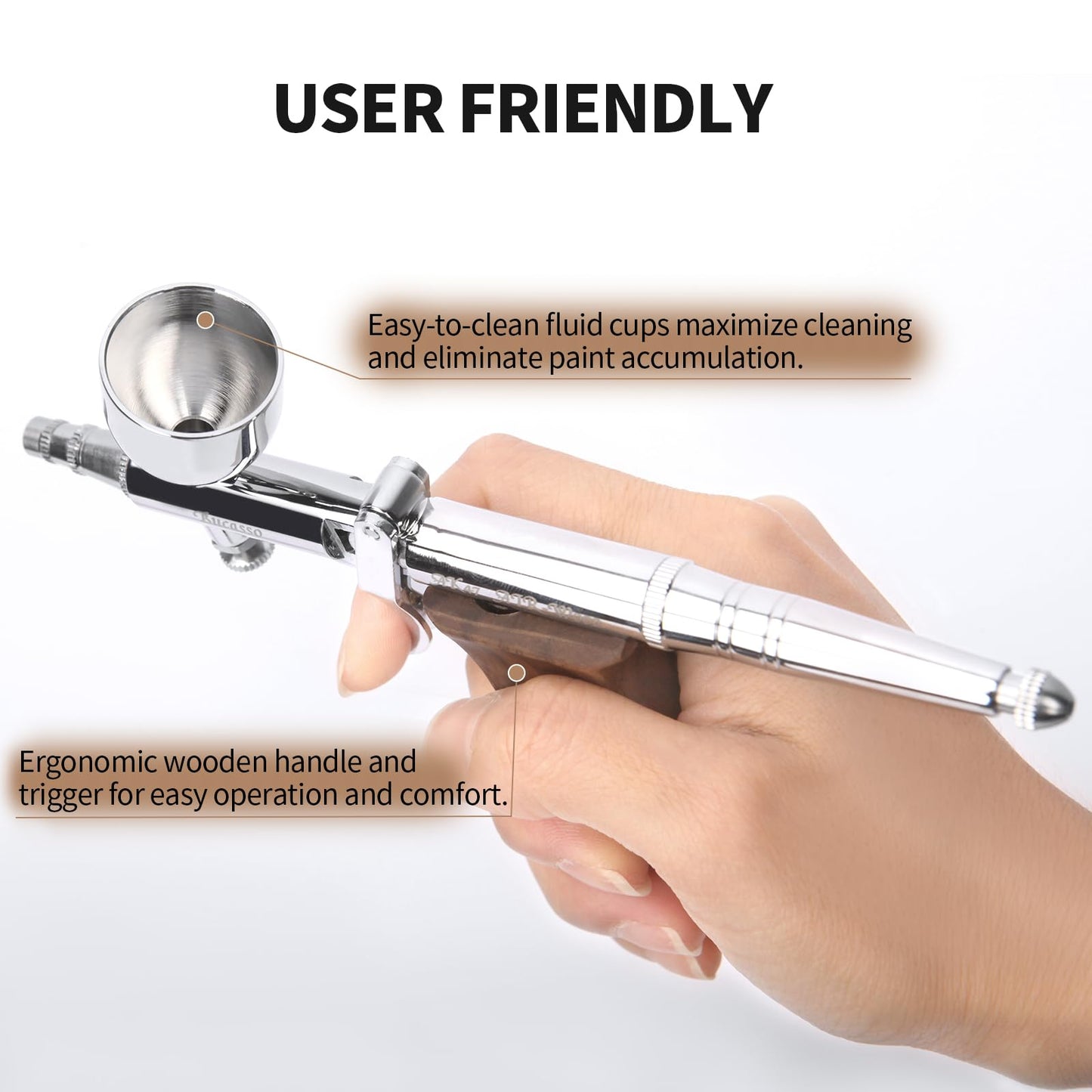 Bucasso Airbrush Kit, Air Brush Spray Gun with 0.3mm/0.5mm/0.8mm Needles/Nozzle Sets, 3cc/7cc/11cc Replaceable Fluid Cup for Painting Model Nails Cake Tattoo Makeup