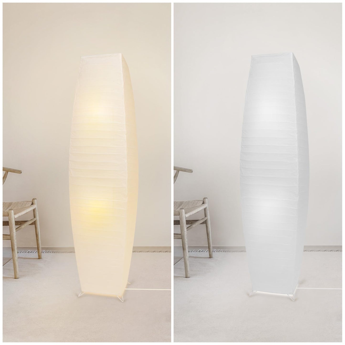 HonoDing 46'' Tall Paper Floor lamp, Japanese Style Paper Lamp,Rice Paper Lamp with White Paper Shade, On/Off Foot Switch - Ideal as Paper Floor Lamps for Living Room, Bedroom Decor (1-PK)