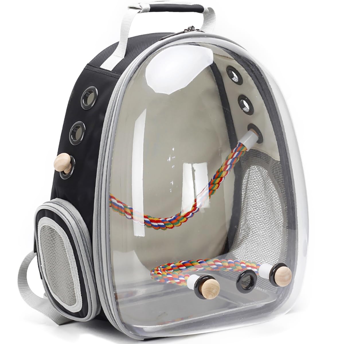 Clear Bird Travel Carrier Backpack, Space Capsule Astronaut Transparent Bubble Window Bird Carry Cage Backpack with Stainless Steel Tray and Standing Perch