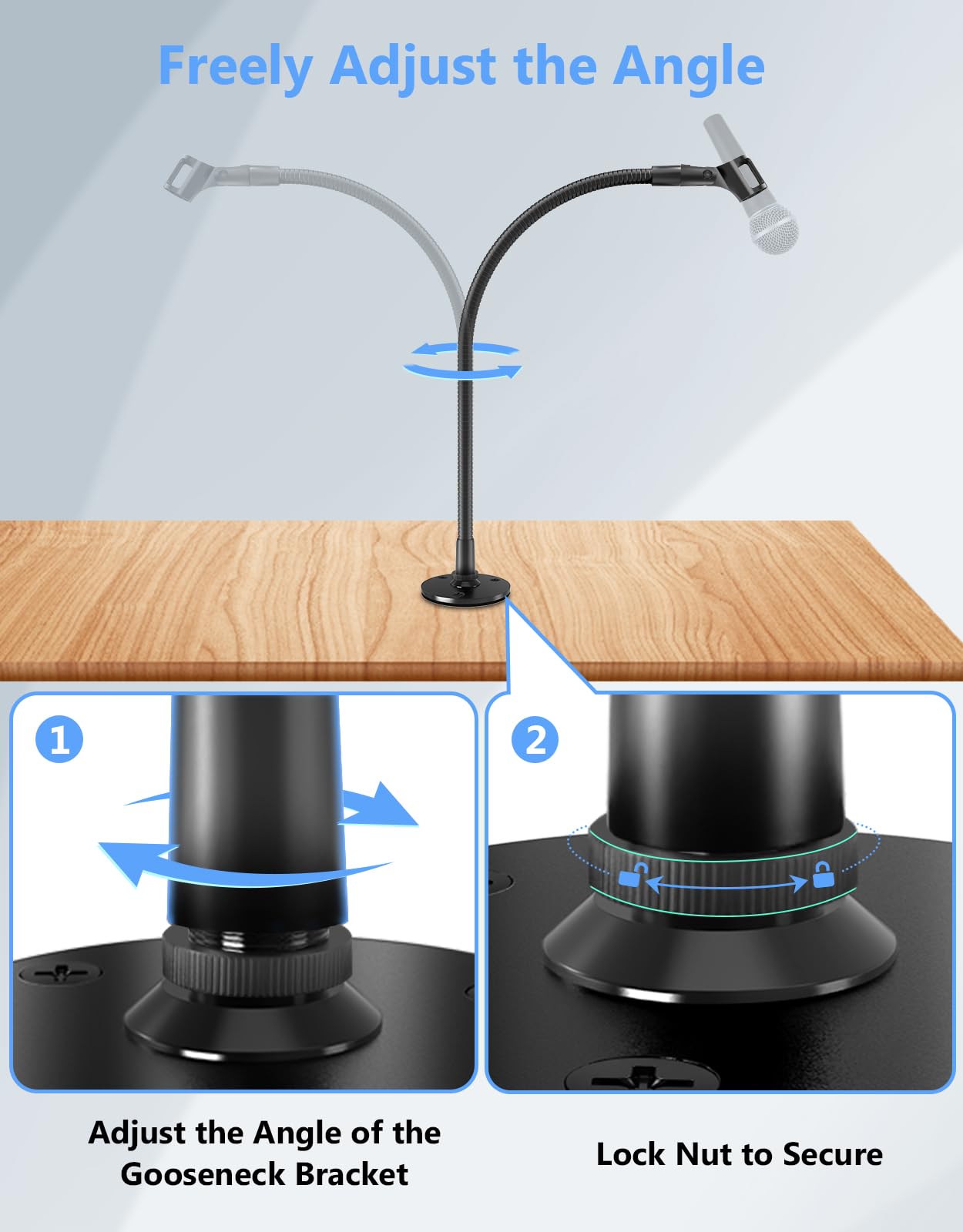 Gooseneck Mic Stand -19" Podium & Wall Microphone Holder, Heavy Duty Adjustable Desk/Wall Mount Compatible with Shure, Fifine, AT2020, Pyle, Blue Snowball, Razer for Podcast/Studio/Streaming Flexible