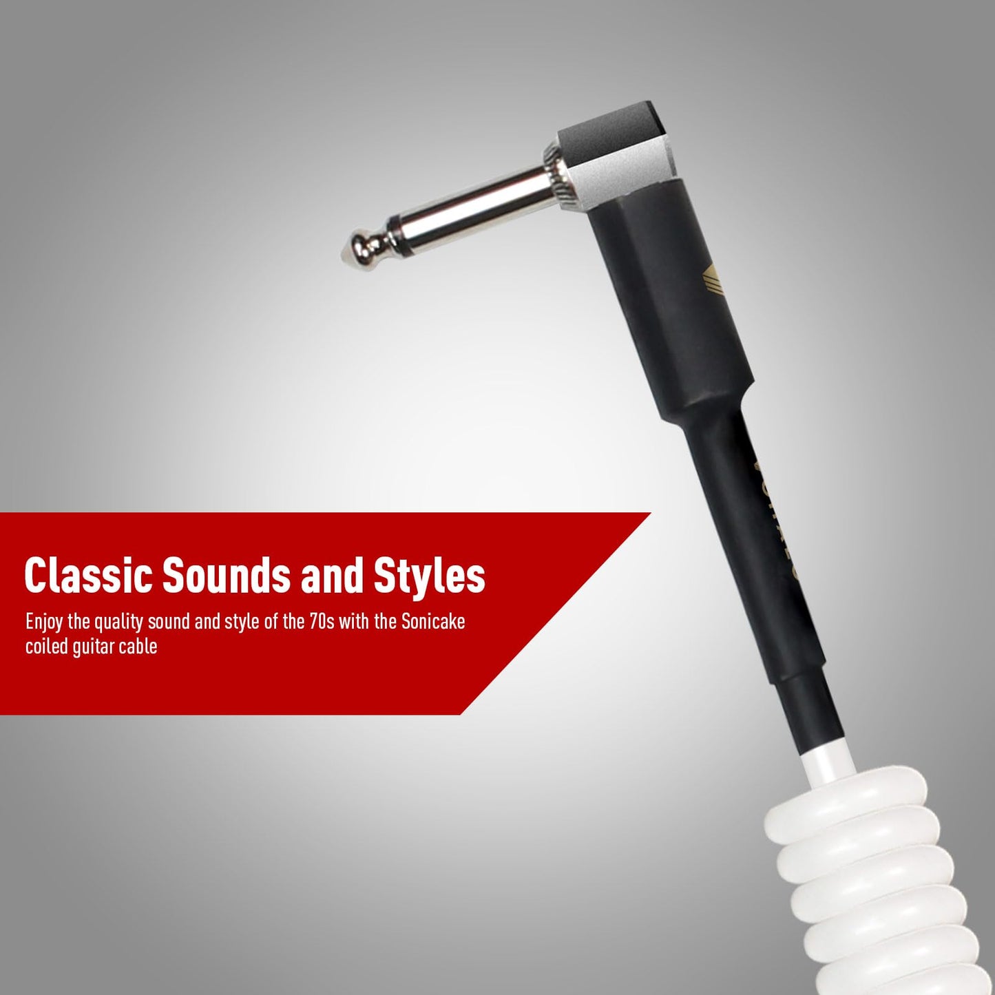 VOHALO Coil Guitar Cable 32 Feet/10M Instrument Coiled Curly Cord for Guitar Bass 1/4 inch Right Angle to Straight White