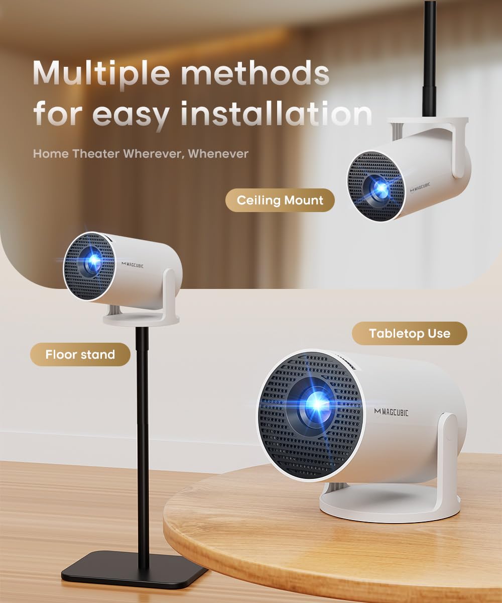 Magcubic Projector with WiFi 6 and Bluetooth 5.4, Mini Portable Projecteur with Auto Keystone, 4K Support, 200 ANSI, 180 Degree Rotation, Built-in Apps, Smart Projector for Outdoor Movie Bedroom