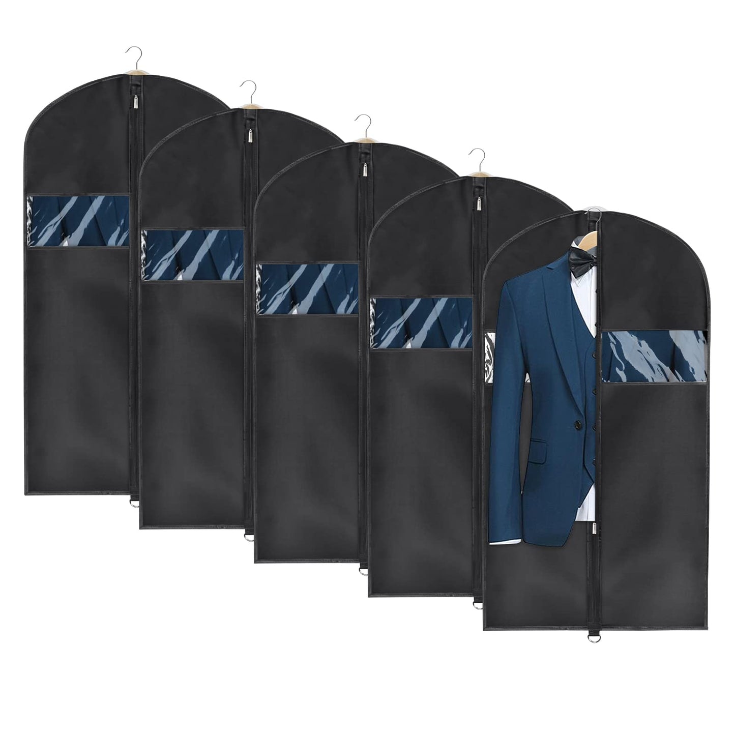 Univivi 5 pcs Garment Bag 110 cm/43 inch Suit Bag with Clear Window,Zipper,Washable Oxford Fabrics Suit Cover for Suits, Jacket,Coats (24"x43"-5pcs- Oxford)