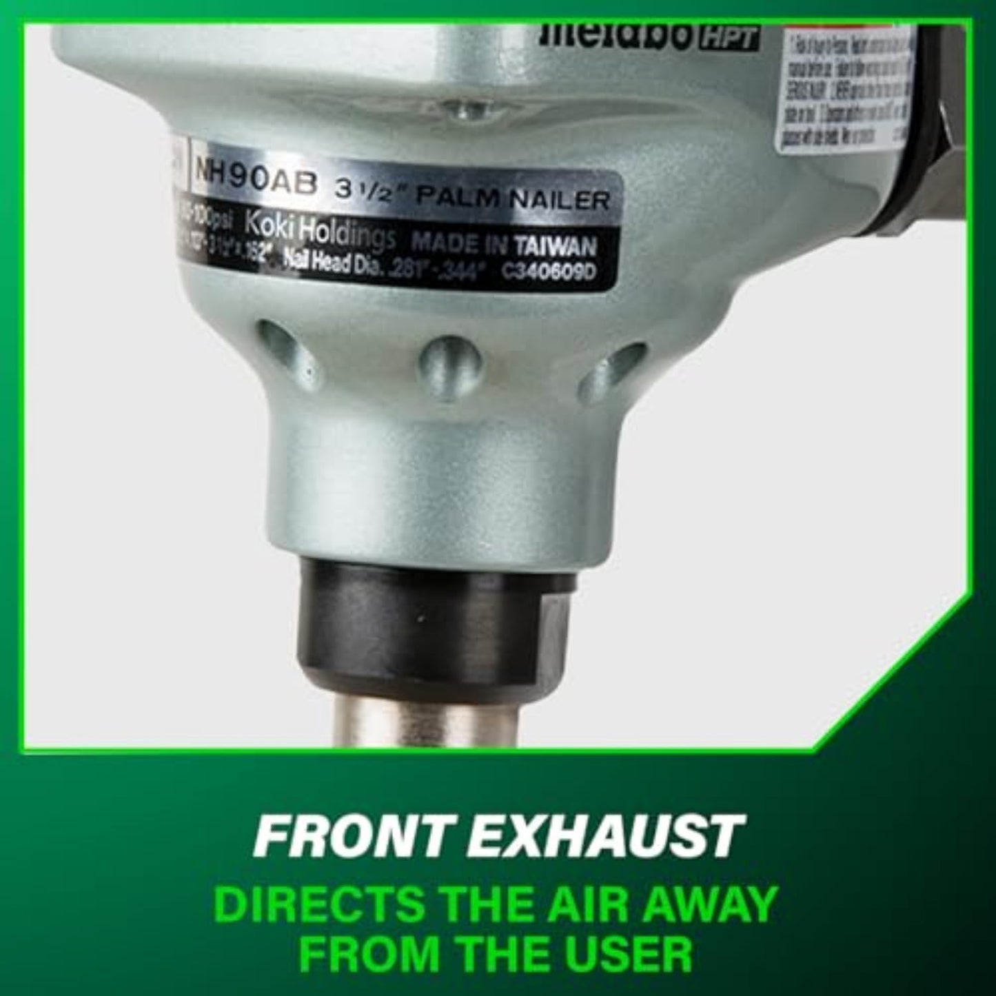 Metabo HPT Palm Nailer | Pro Preferred Brand of Pneumatic Nailers | Over-Molded Rubber Grip | 360 Degree Swivel Fitting | Magnetic Nose | Ideal for Tight Spaces | 5-Year Warranty | NH90AB