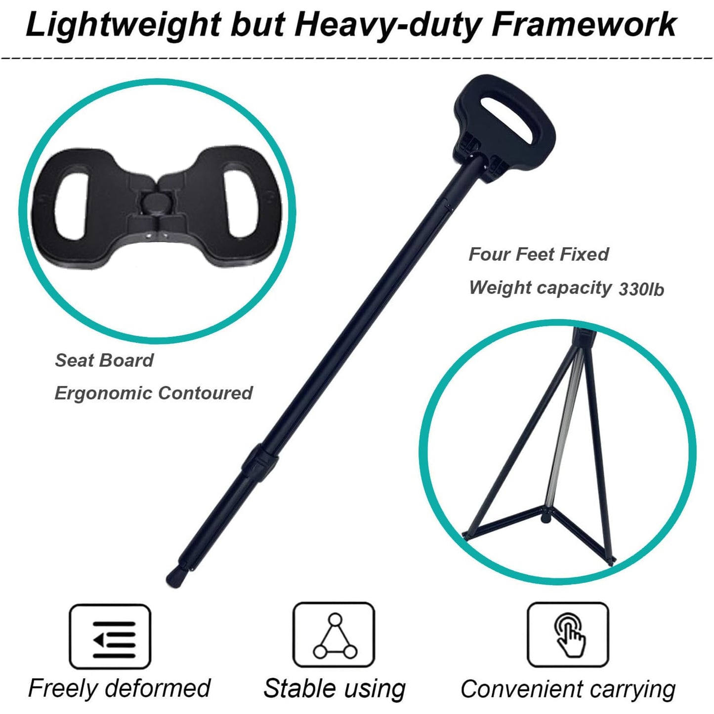 Cane with Seat 2-in-1 Foldable Walking Stick for Senior Men Women Portable Trekking Pole Chair Elderly Walking Cane Tip Shrinkable Aluminum Lightweight Non-Skid Storage Bag Adult Travel Outdoor Hiking