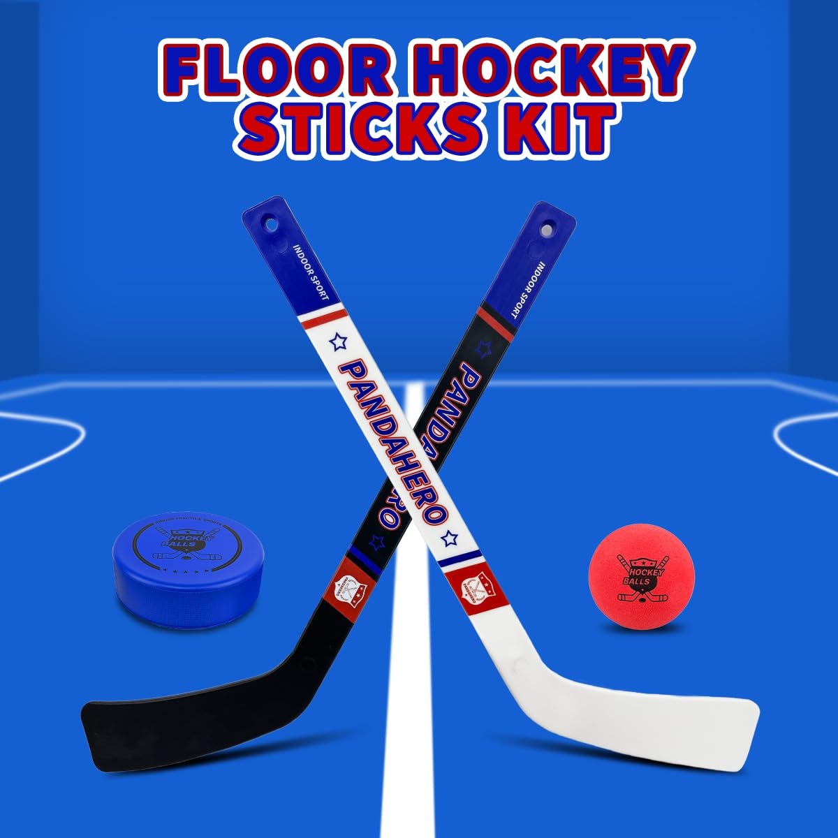 Pandahero Mini Knee Hockey Sticks Set for Kids – Kids Toys Gifts for Toddler Boys & Girls – Indoor Mini Hockey Kit with 4 Sticks, 6 Foam Balls & 6 Pucks