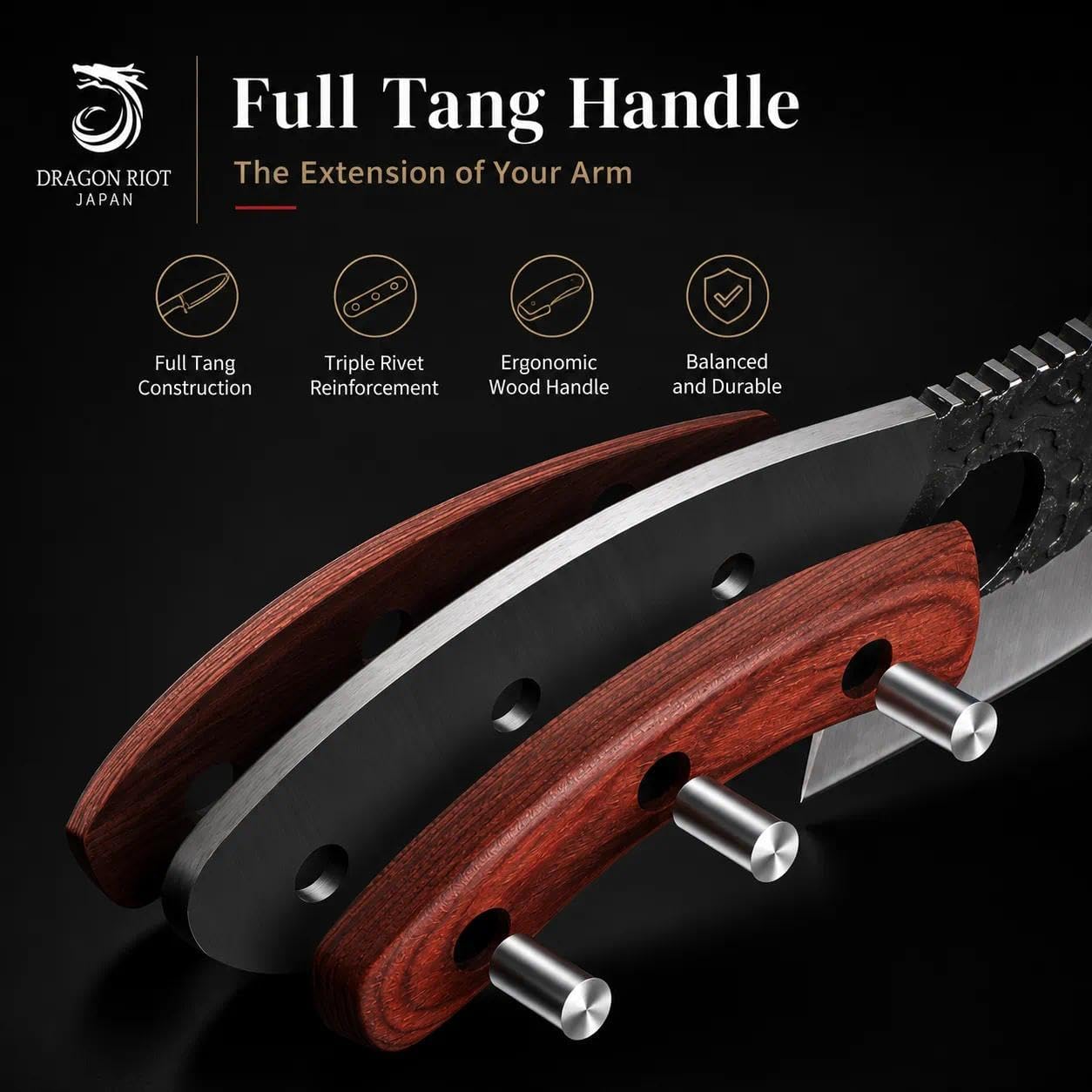 DRAGON RIOT Professional Butcher Knife Set for Meat Processing, 3Pcs High Carbon Steel Hand Forged Serbian Cleaver Chef Knife Set with Ergonomic Handles for Kitchen Outdoor Cooking