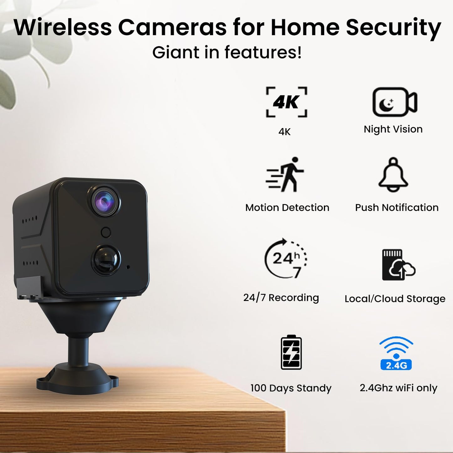 2025 Upgraded Security Camera,4K HD Mini Cam for Home with Night Vision,100 Days Long Battery Life, Motion Detection,Remote Viewing,Wireless Camera for Pet/Baby/Nanny Surveillance