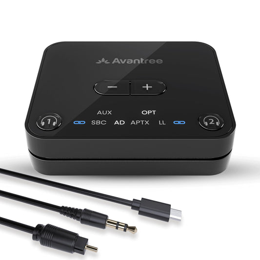 Avantree Audikast 3 - Bluetooth 5.3 Transmitter for TV with Optical or AUX Audio Output Port, aptX-Adaptive, Dual Link for 2 Headphones, and 100ft Long Range