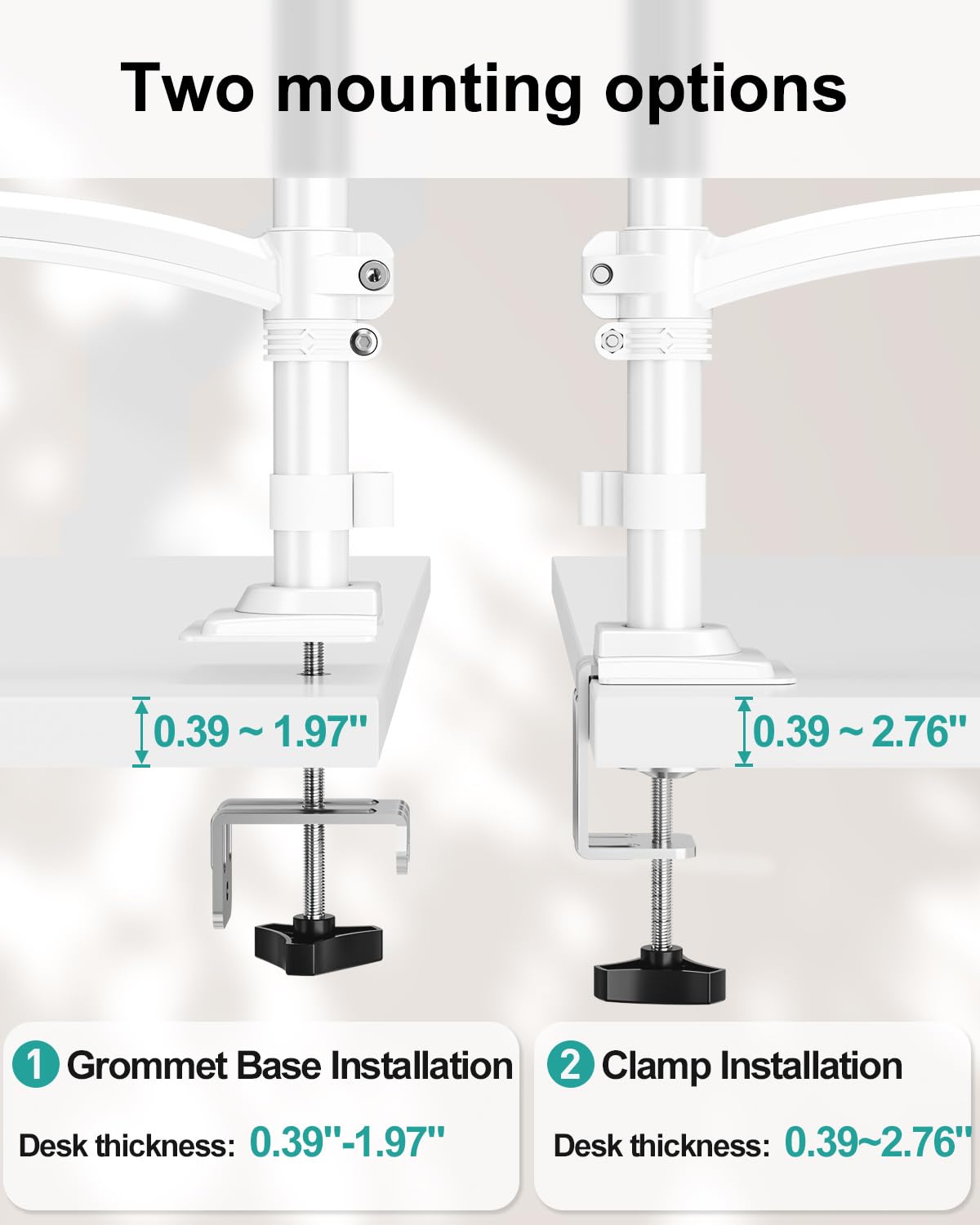 Dual Monitor Stand for Desk, Taller Monitor Arms for 2 Screens up to 32 inch, Ergonomic Adjustable Spring Double Computer Monitor Mount, Holds 4.4-22lbs, VESA 75/100mm, White, Freelift