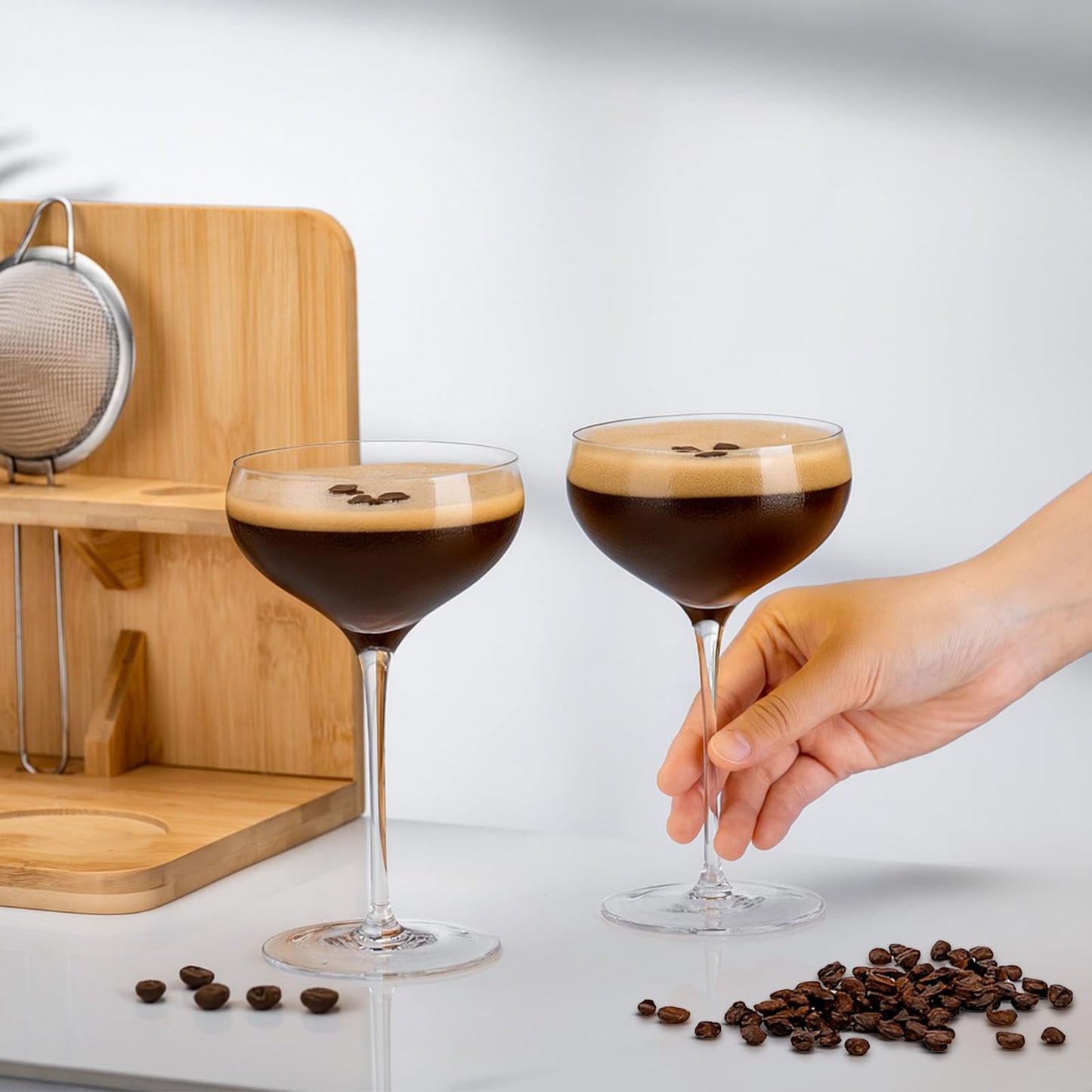 USEERIL Espresso Martini Kit Gifts Set with 2 Glasses,Mixology Bartender Kit,Cocktail Shaker Set with Bamboo Stand for Drink Mixer,Bar Set for House Warming Gifts,Home bar,Party Favors