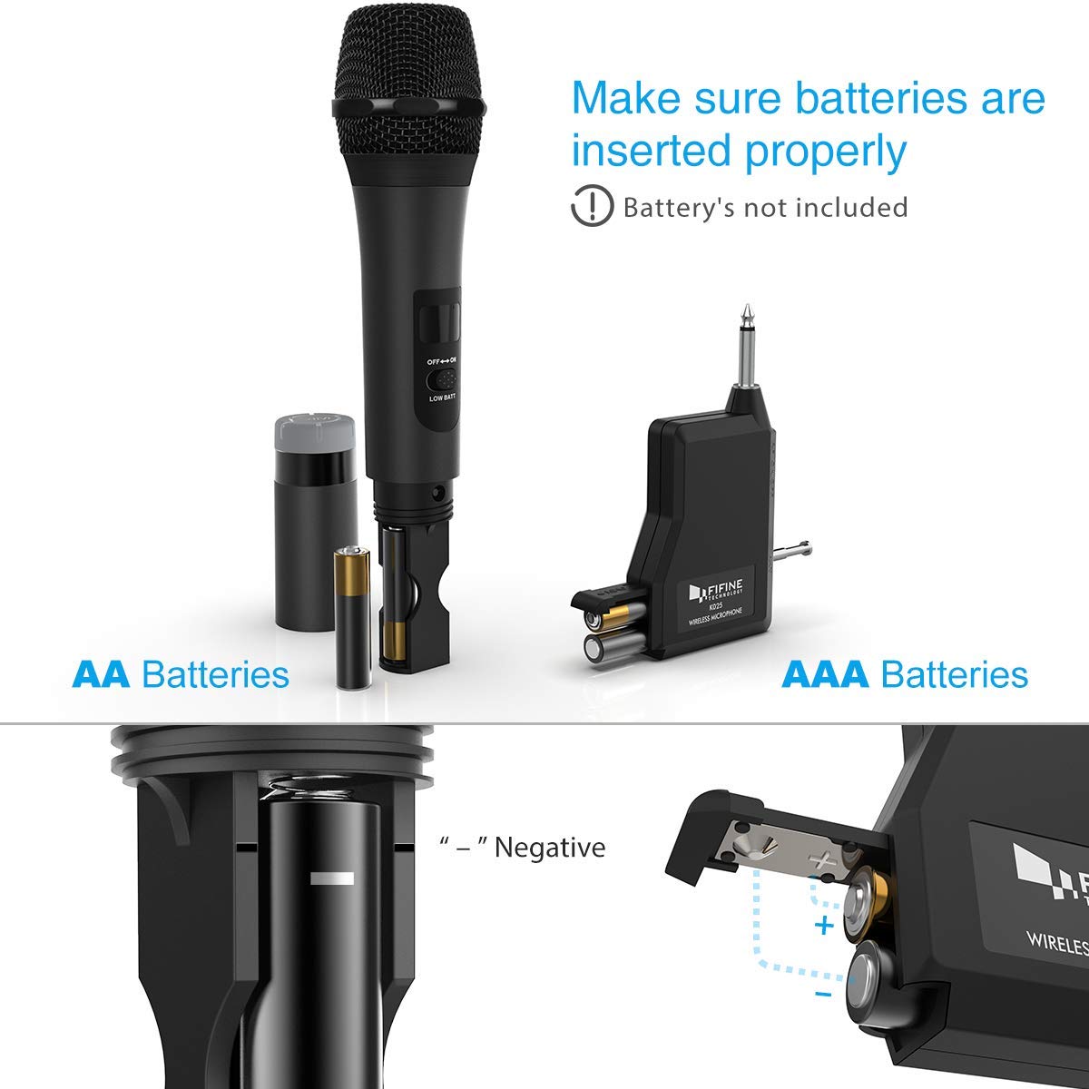 FIFINE TECHNOLOGY Wireless Microphone, Handheld Dynamic Microphone Wireless mic System for Karaoke Nights and House Parties to Have Fun Over the Mixer,PA System,Speakers-K025