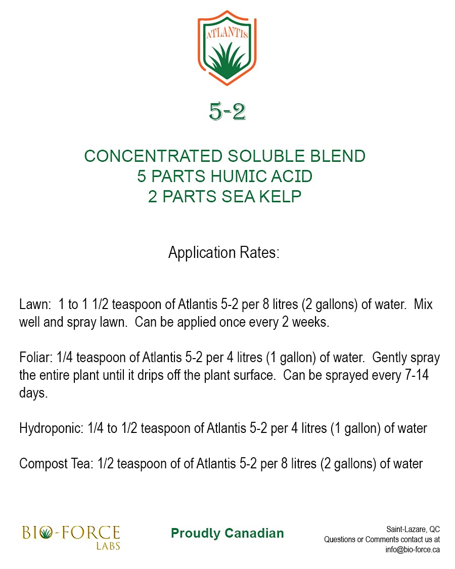 Atlantis 5-2 Humic Humate & Sea Kelp Combination, Soluble Concentrate, Canada, 454 g, 1 lb, Lawn and Plant superfood