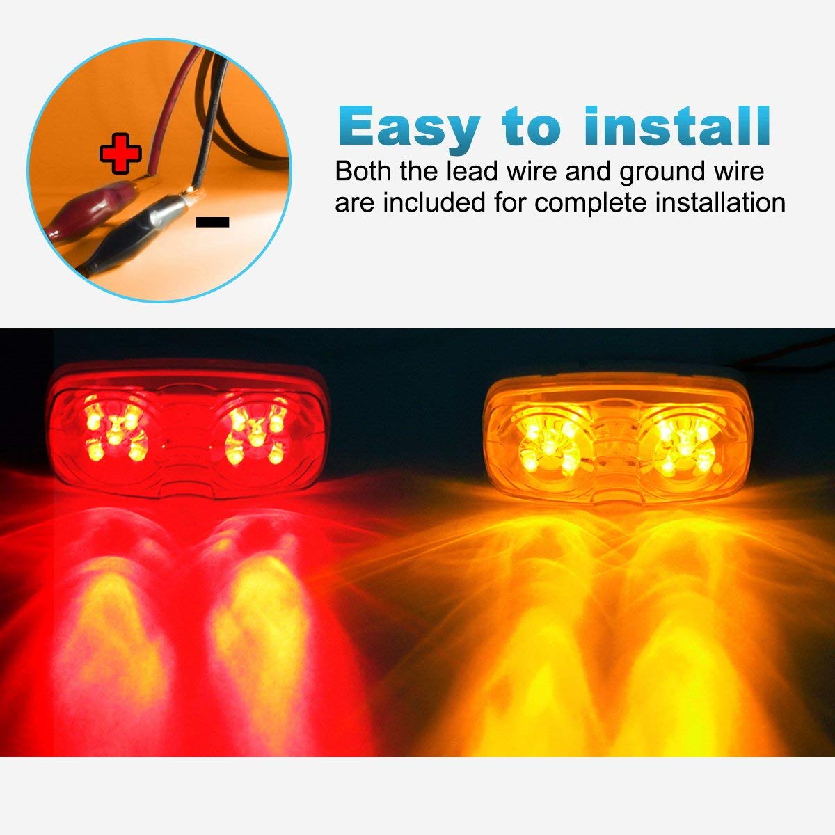 Partsam 14x Trailer Marker LED Light Double Bullseye 10 Diodes Clearance Light Red/Amber, 4x2 Tiger Eye/Double Bubble 12V Rectangular LED Side Marker Light Indicators Surface Mount RV Camper Trucks