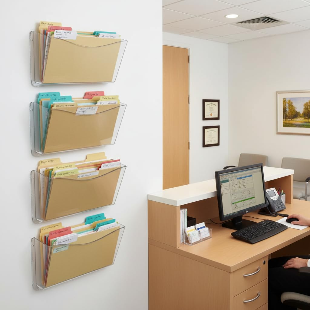 Azar Displays 250025 Clear Single Pocket Wall File with Wallmount, 4 pack