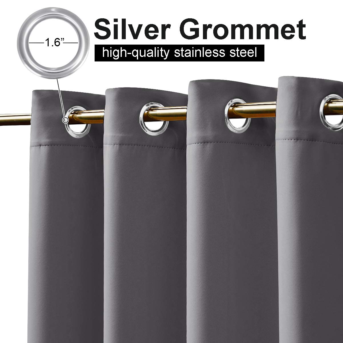 NICETOWN Outdoor Curtains Waterproof for Gazebo, Thermal Insulated Top and Bottom Rustproof Grommet Windproof Sunlight Block Patio Drapes, 2 Panels, 84 x 84 inches, Grey