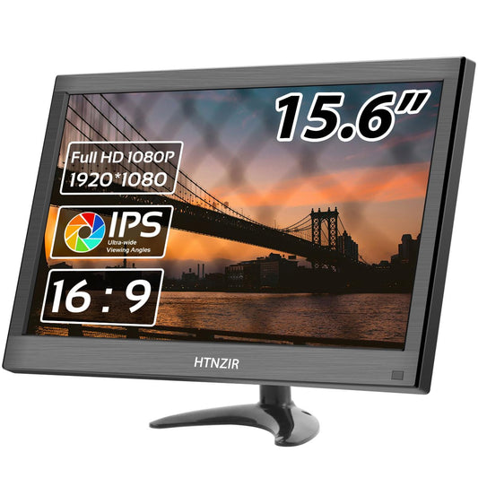 15.6 Inch Small PC Monitor,Portable Mini Monitor IPS Display 1920 x 1080P LED Desktop Display with HDMI/VGA/BNC/AV/USB/AV Port,Speakers,Ideal for PC CCTV Security Camera Computer Laptop RasPi, VESA