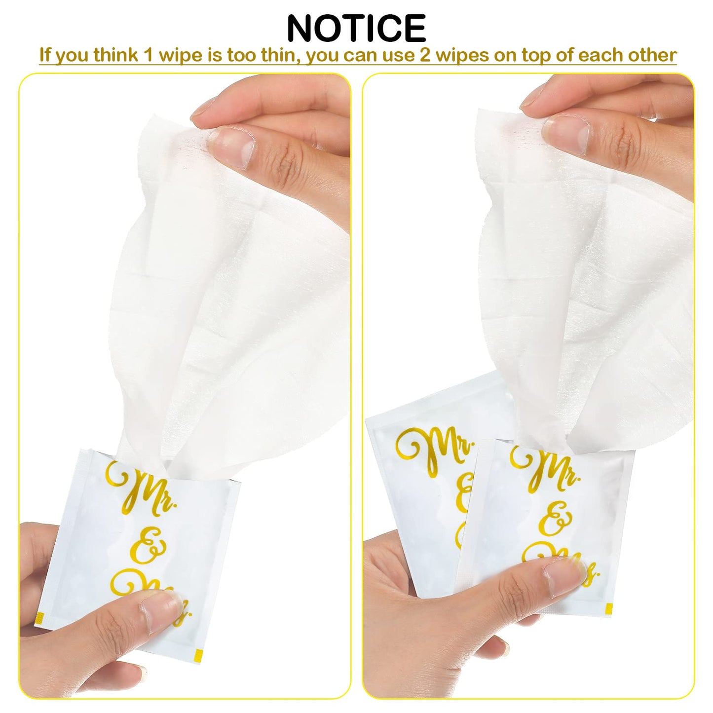 200 Pack Wedding Wipes for Reception Mr and Mrs Guest Wrapped Wipes Wedding Flushable Hand Wet Gold Foil Decorations for Travel Anniversary Bridal Shower Party Supplies Favor