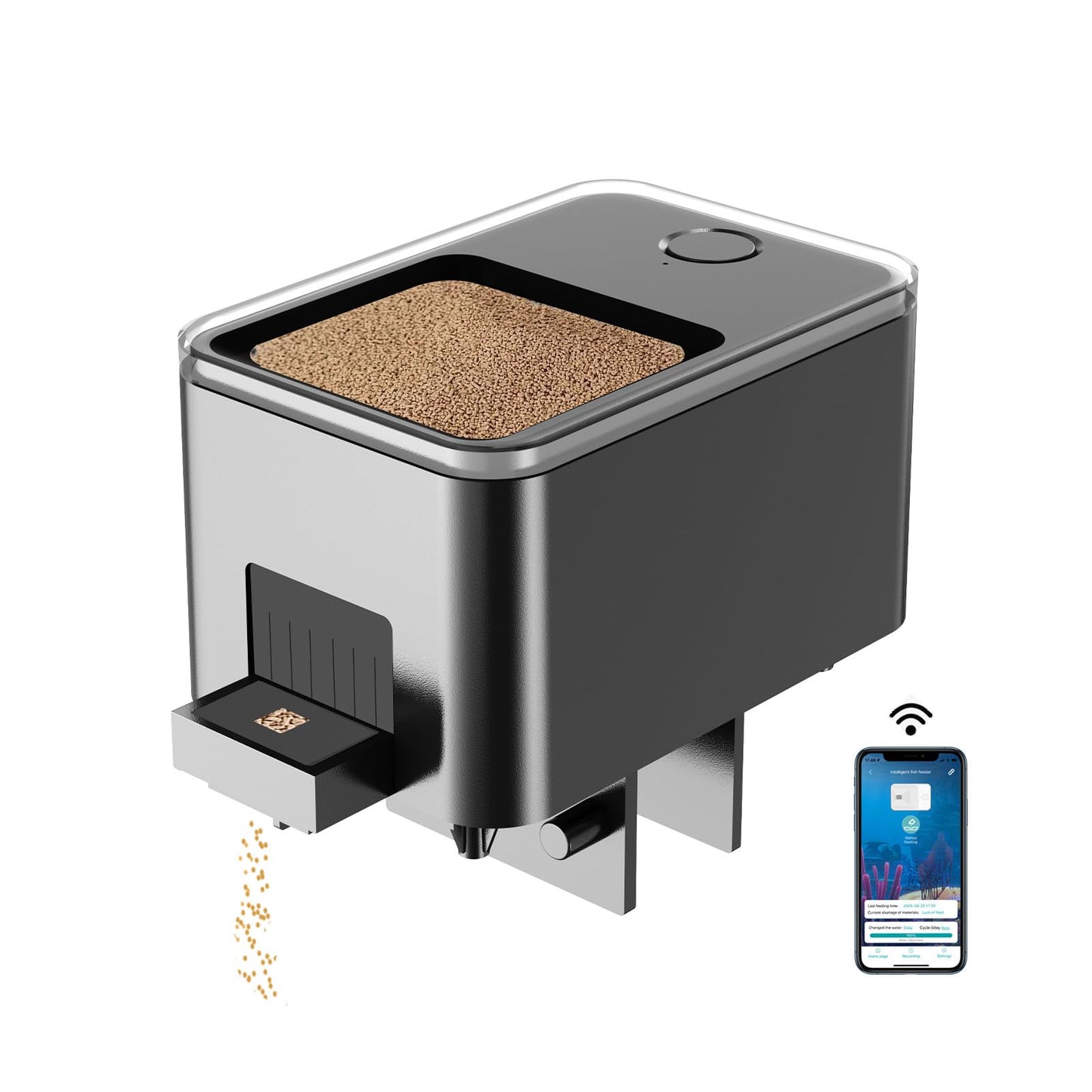 GEZIEKID WiFi Automatic Fish Feeder for Aquarium, Food Dispenser for Fish Tank with App Control, USB Powered, Suitable for Small Fish Tank Pelleted Food, Black