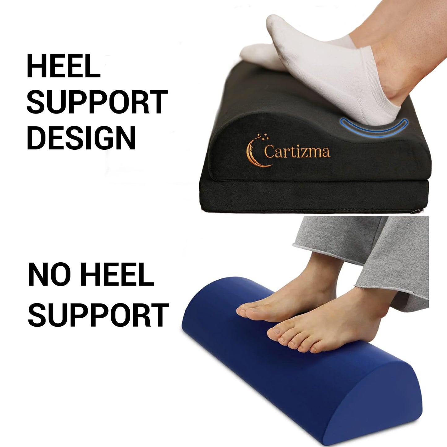 Cartizma Ergonomic Foot Rest for Under Desk at Work - Wavy Shaped for Heel Support, Memory Foam, Anti-Slip, Washable Cover - Office & Gaming Footrest, Back & Leg Pain Relief, Desk Foot Stool (black)