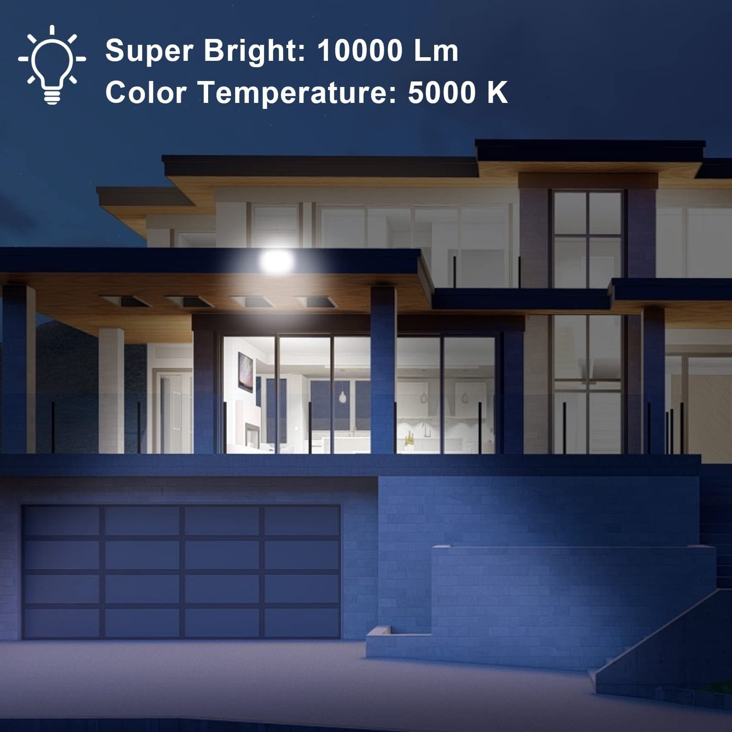 Amptonica LED Flood Light, 100W 10000 Lumen Waterproof Outdoor Floodlights with Plug, 5000K Daylight Exterior Flood Light, 500W HPS Equivalent LED Work Light for Landscape, Garden, Yard, 2 Pack