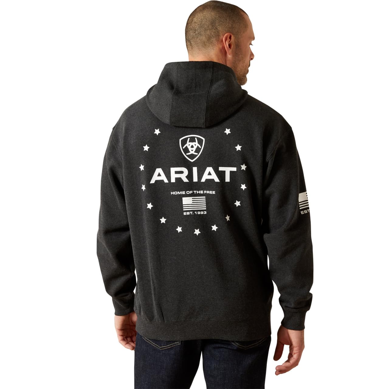 ARIAT Men's Sponsor Patriot Hoodie, Charcoal Heather, Large