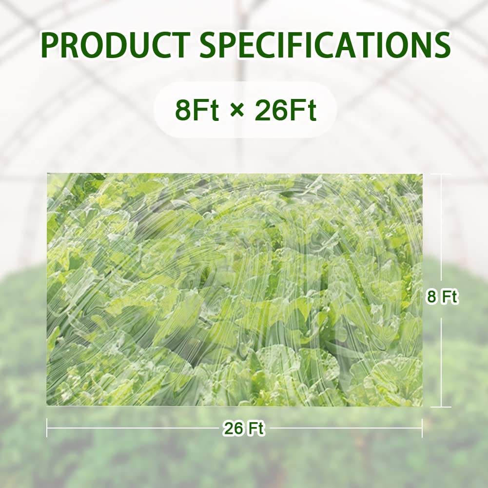 LSGCQ 6 mil Greenhouse Plastic Film Sheeting Cover 8 x 26 Ft UV Resistant Clear Polyethylene Film Green House Hoop Farm Plastic Cover for Gardening, Farming, Agriculture