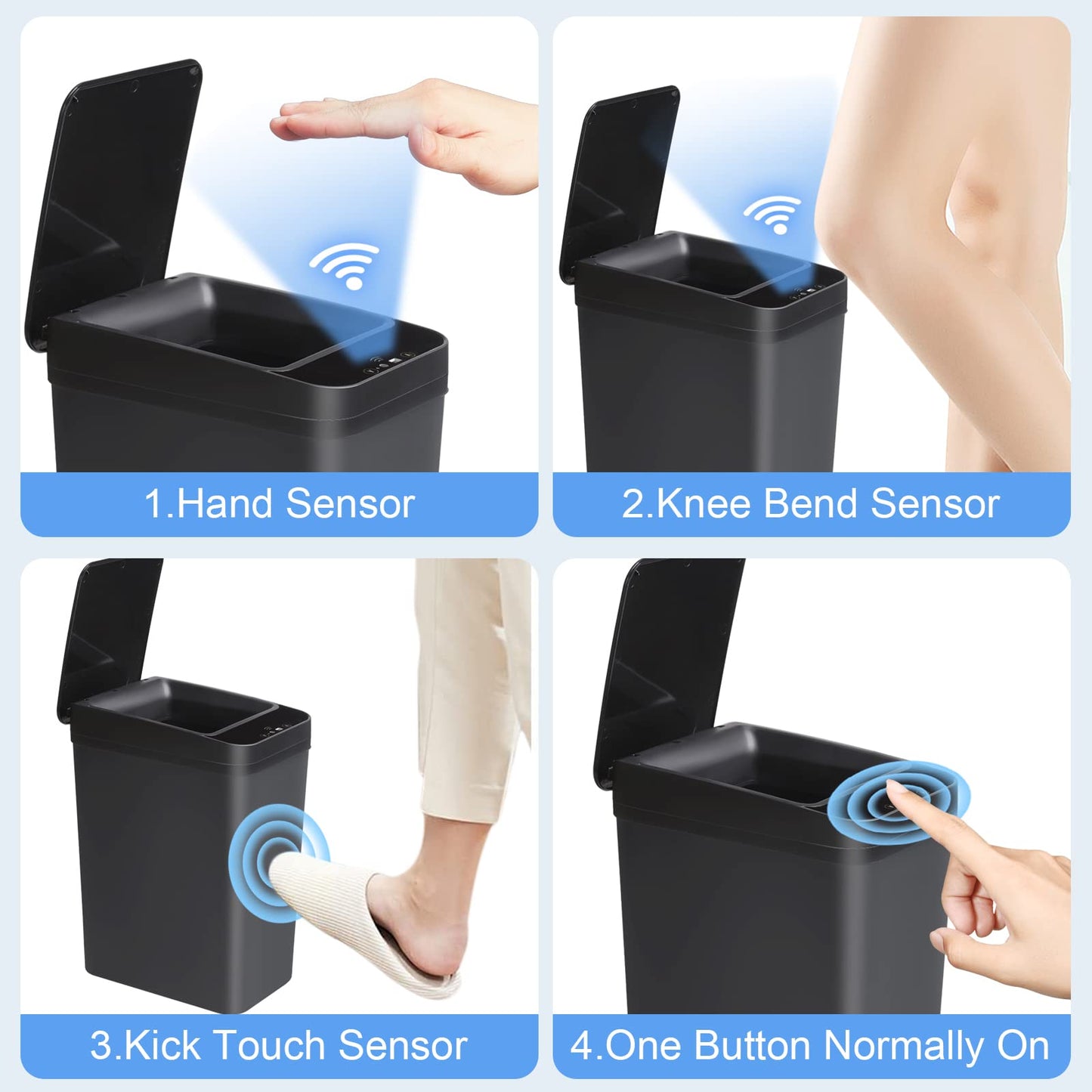Anborry Bathroom Automatic Trash Can 2 Pack 2.2 Gallon Touchless Motion Sensor Small Slim Garbage Can with Lid Smart Electric Narrow Garbage Bin for Bedroom Office Kitchen (Black)