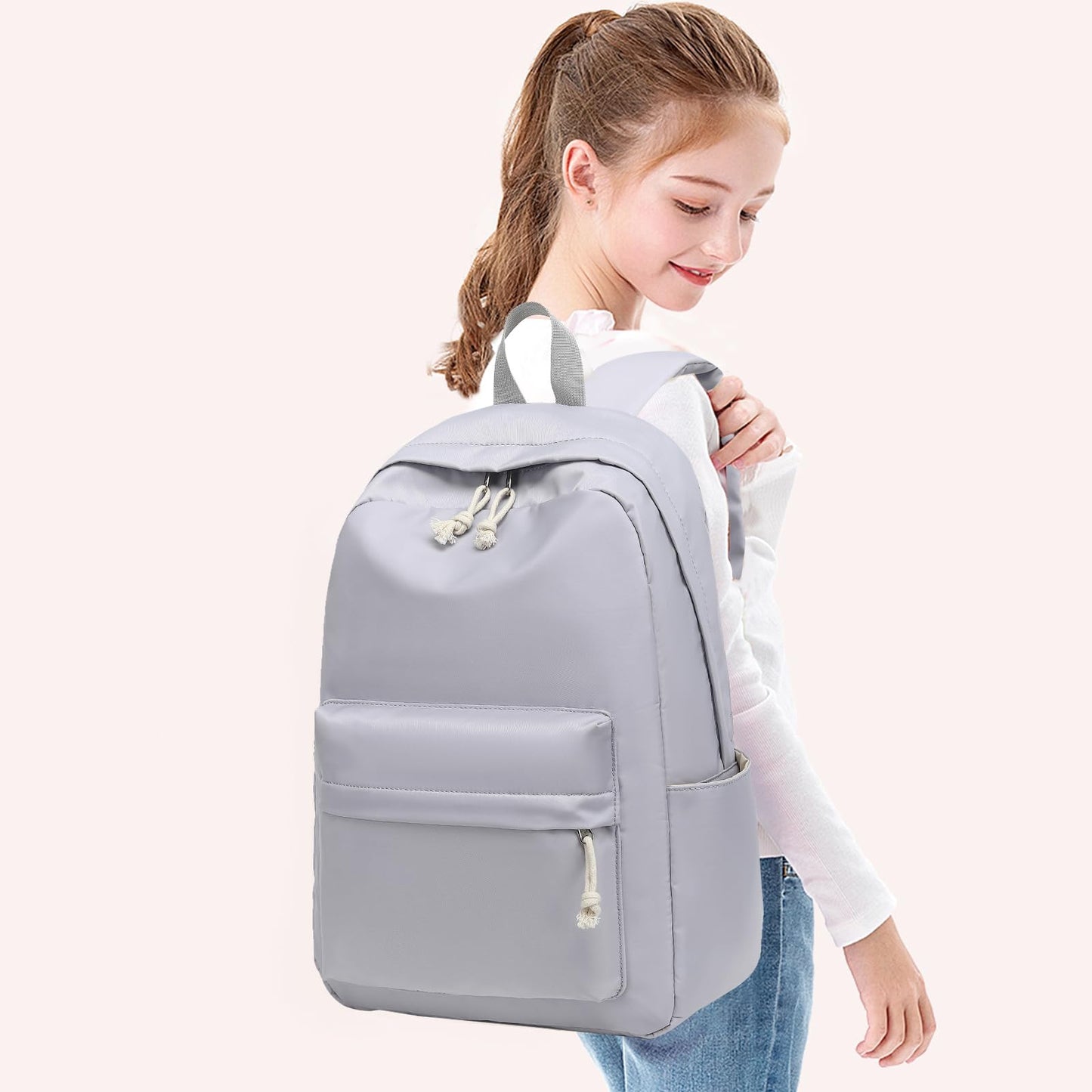 Bluboon School Backpack for Teen Girls Women Laptop Backpack College Bookbags Middle School Travel Work Commuter Back Pack, Grey, 12x17x6.5 inches