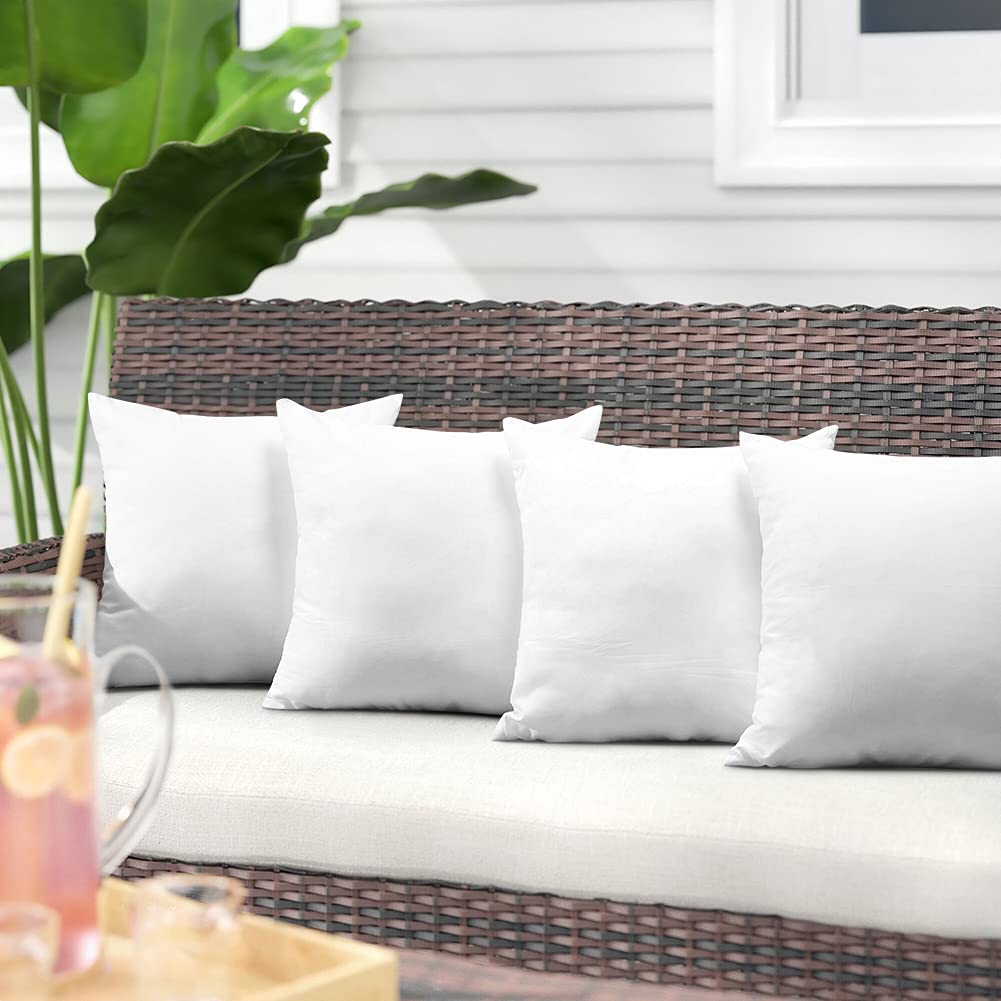 OTOSTAR Premium Waterproof Throw Pillow Inserts, Set of 4 Square Form Cushion Stuffer for Garden, Bench, Patio - Decorative Outdoor Pillows Inserts White, 18x18 Inches