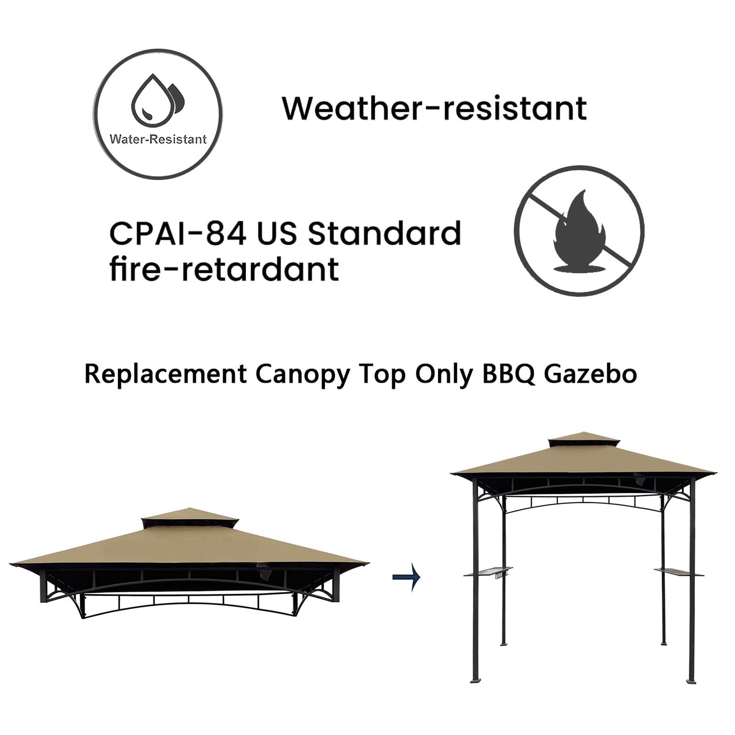 Tanxianzhe Grill Gazebo Replacement Canopy Top Cover 5×8 Double Tiered BBQ Roof ONLY FIT for Gazebo Model L-GG001PST-F (Khaki)