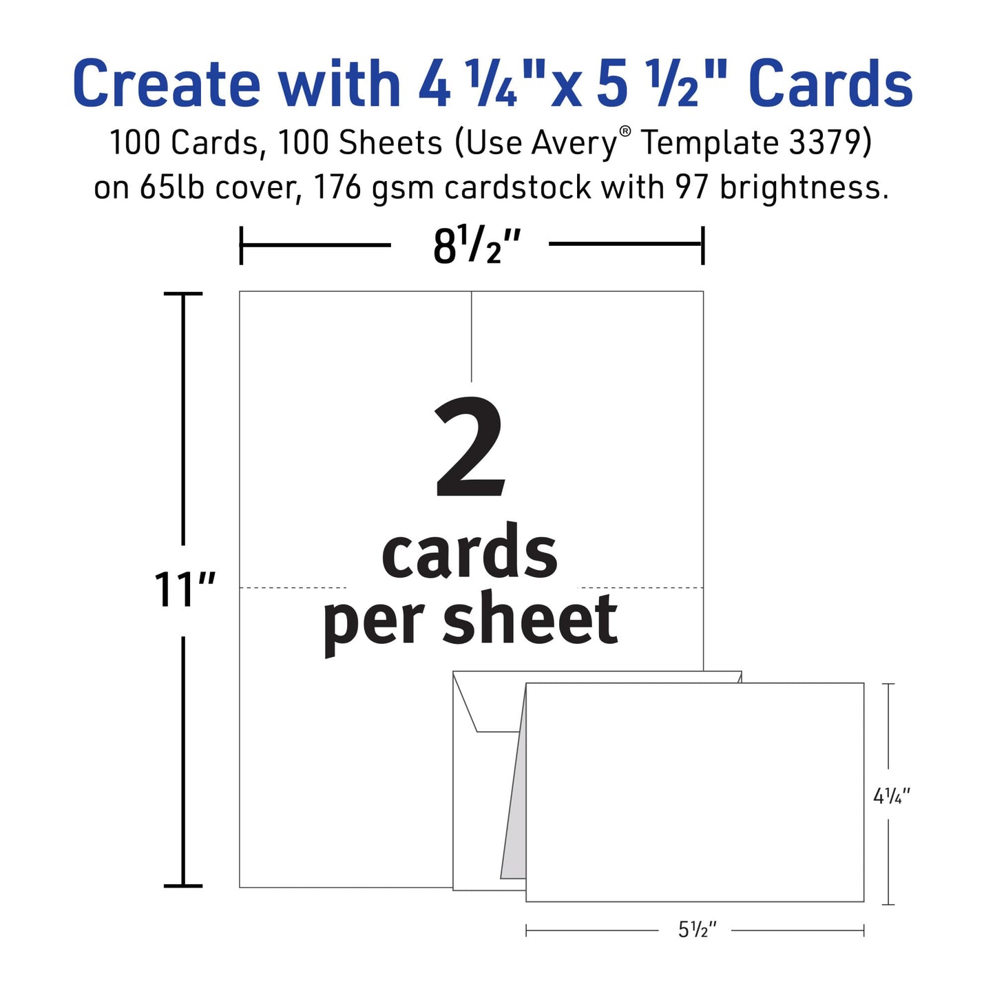 Avery Printable Note Cards, 4.25" x 5.5", Two-Sided Printing, Matte White, 2 Pack, 100 Cards Total (5813)