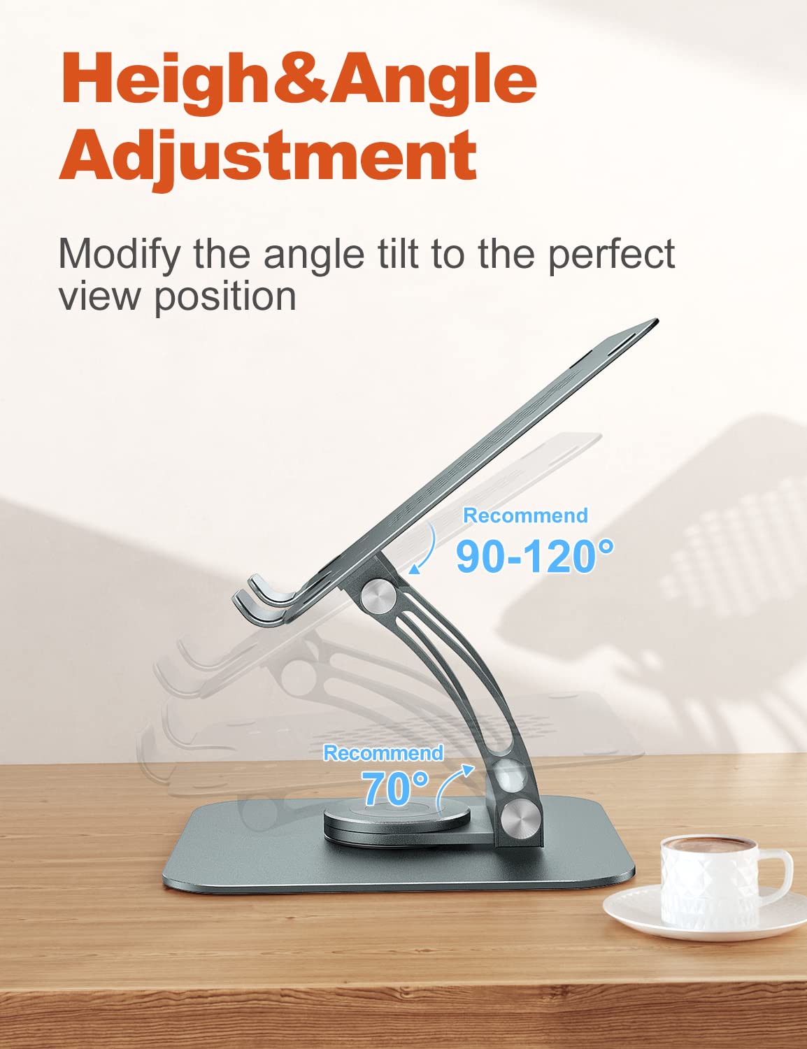 Tounee Swivel Laptop Stand for Desk, Ergonomic Laptop Holder with 360° Rotating Base, Adjustable Computer Stand Laptop Riser Compatible with Air, Pro, All Laptop 10-16"-Gray