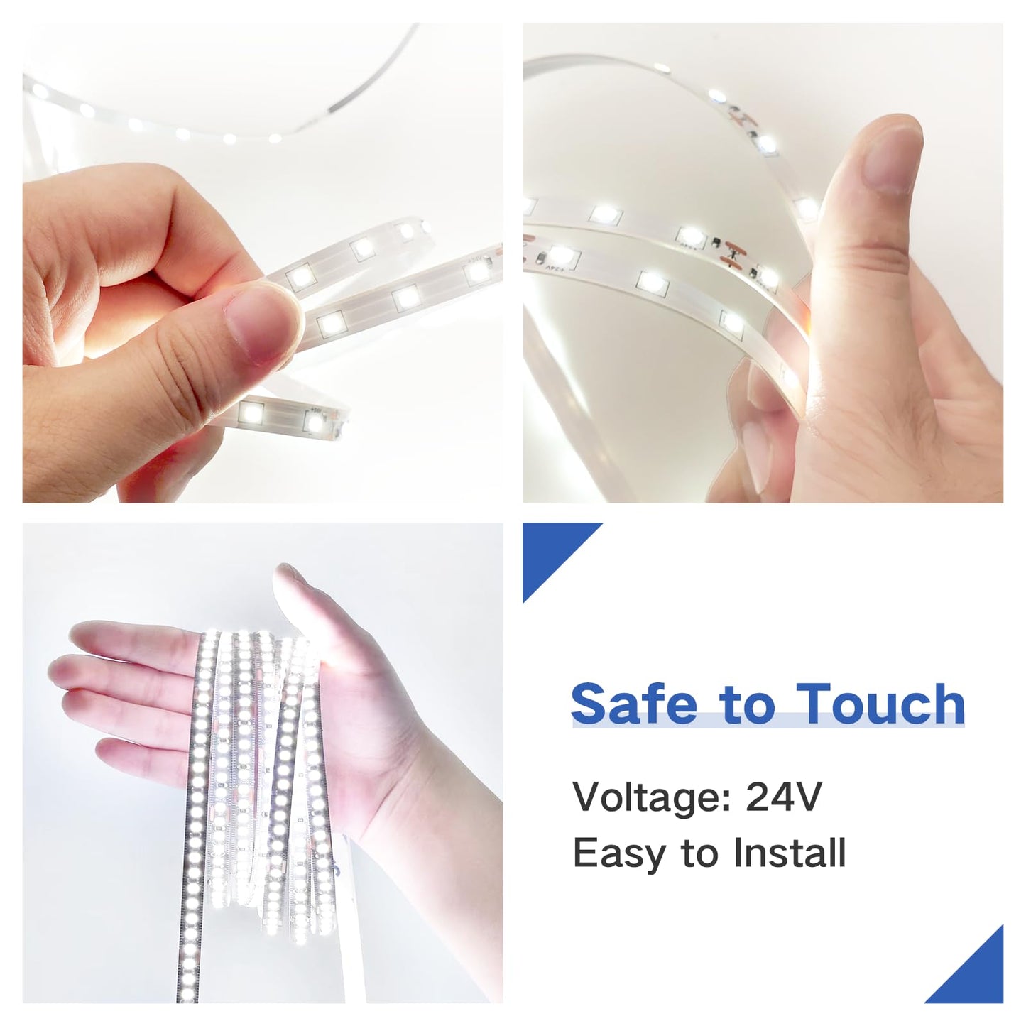16.4ft Dimmable White LED Strip Light Kit, Dimmable 3000K-6500K, 24V Strip Lights with Remote Control, Flexible LED Strip Light, Eye Protection for Bedroom, Home Lighting, Mirror, Kitchen, Bar Cabinet