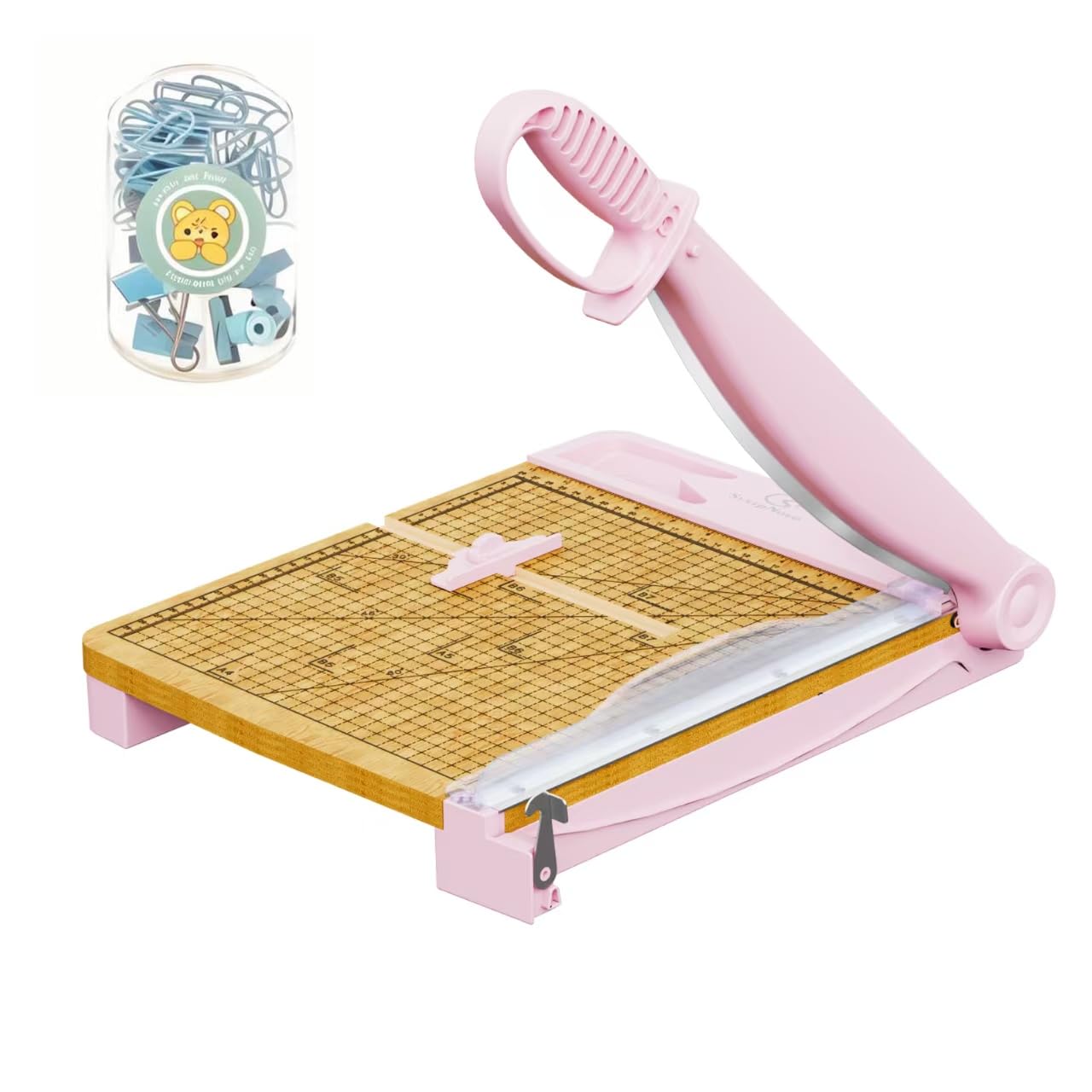 12 Inch Heavy Duty Paper Cutter, Wood Guillotine Paper Cutter & Paper Trimmer, 30 Sheets Capacity Paper Cutting Board for Classroom, Crafting, Cardstock Pink
