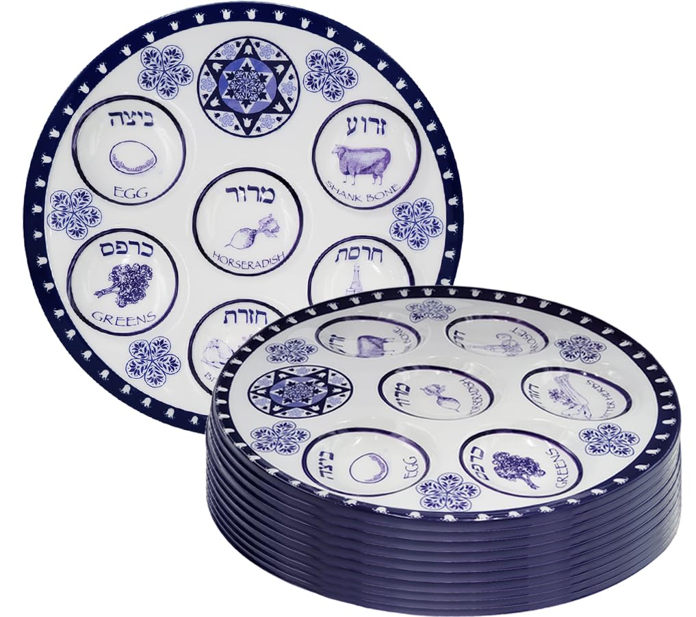 The Dreidel Company Disposable Passover Seder Plate Deluxe Quality Plastic 10" Disposable Plates (Renaissance Design, 25-Pack)