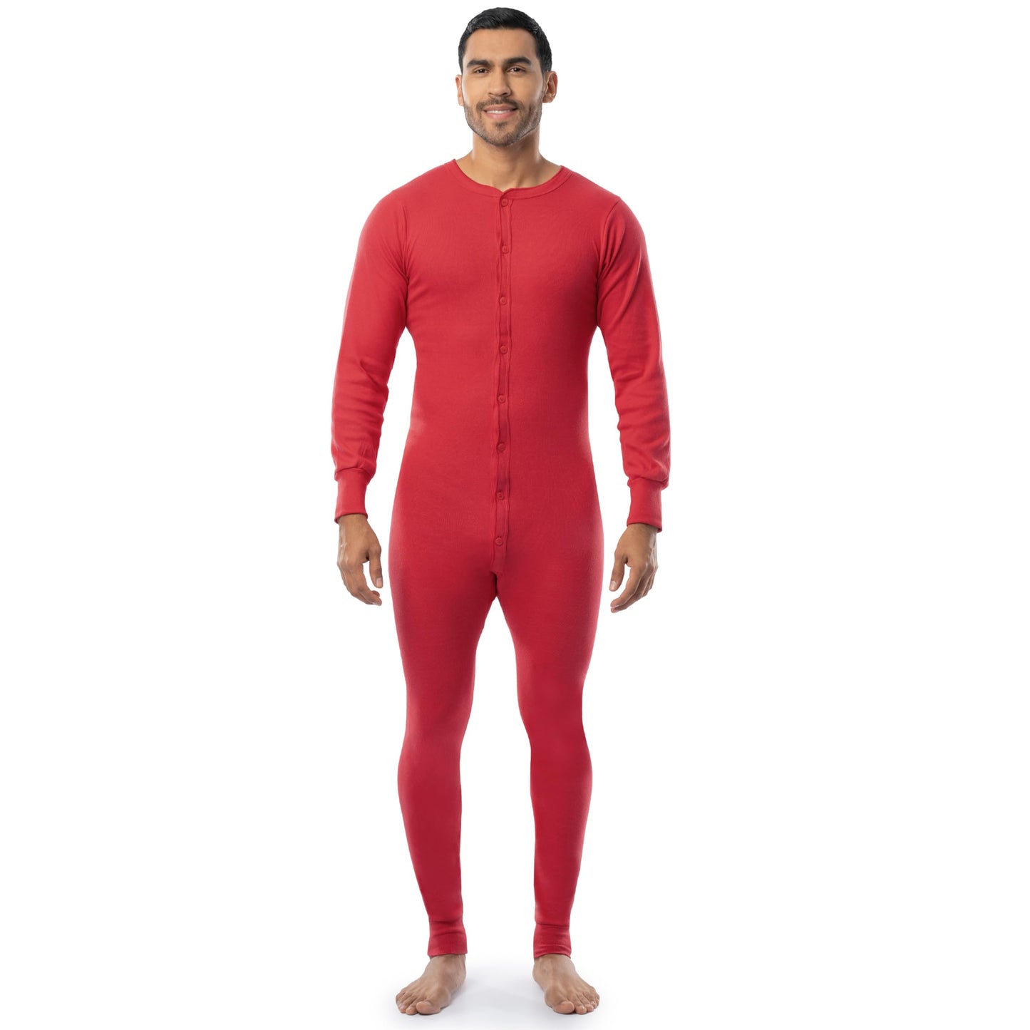 Indera 865US4XLRD Men's Cotton 1 x 1 Rib Union Suit, Red, 4X-Large