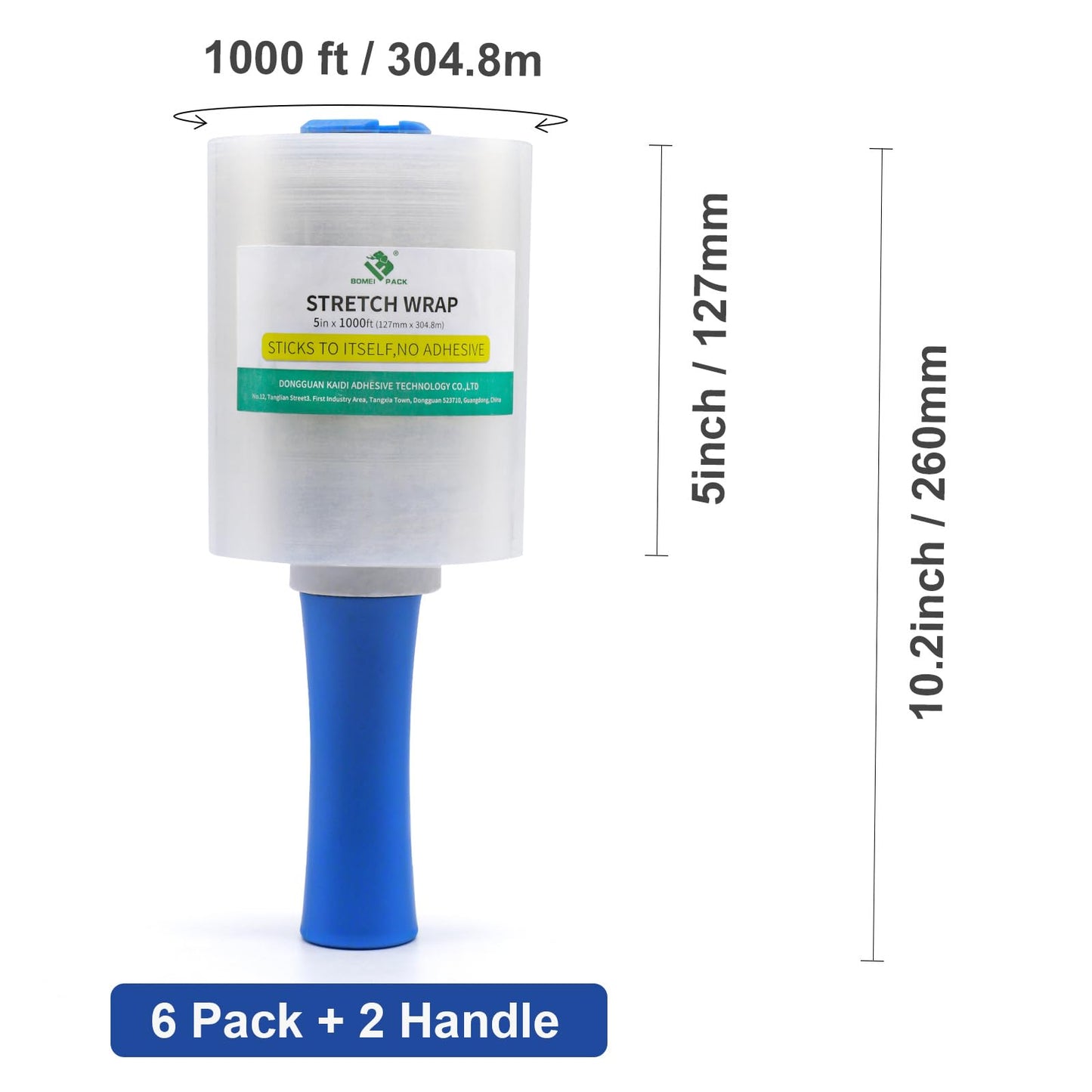 BOMEI PACK Stretch Wrap Film Roll, Plastic Shrink Wrap for Moving 5 inch x 1000 ft, 6 Packs with 2 Plastic Handle
