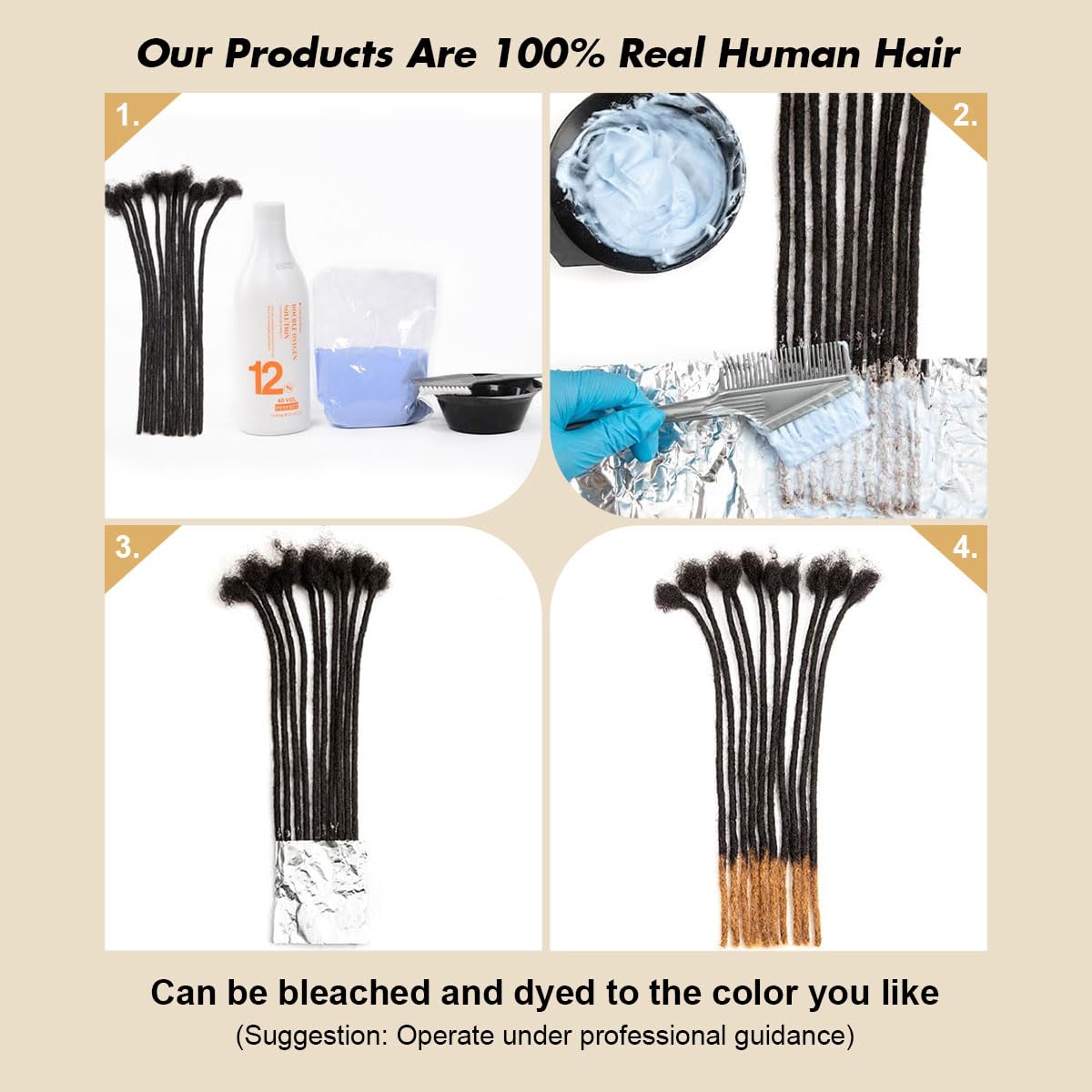 Sangtok 10 inch 40 Strands Loc Extensions Human Hair, 0.6cm Width Real Human Hair Dreadlocks Extensions for Man/Women Full Handmade Dreads Can be Dyed(1B)