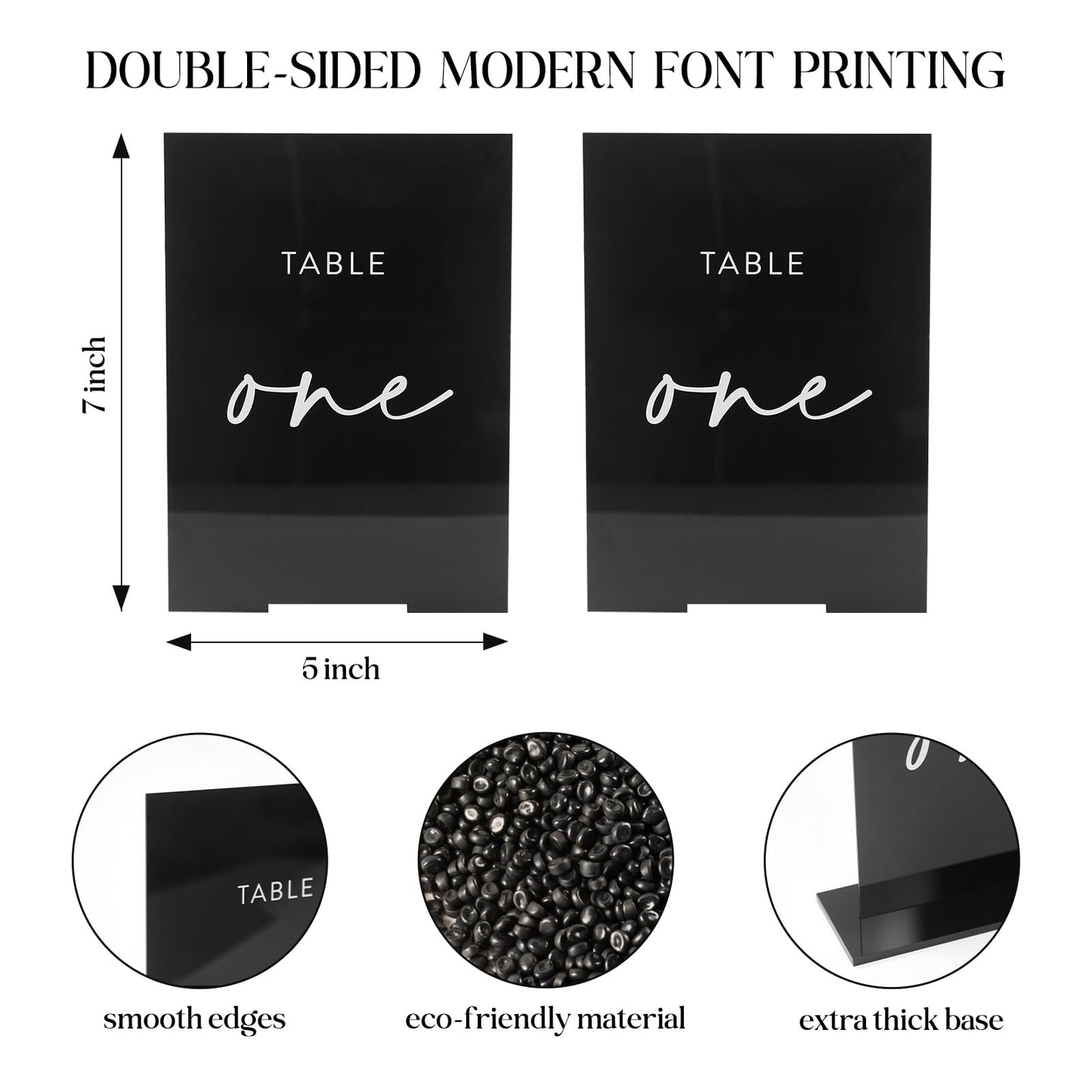 UNIQOOO Black Wedding Double Sided Table Numbers with Stands 1-20 set, 5x7'' Acrylic Signs with Holders and Printed Calligraphy, Seat Display Wedding Decor Perfect for Centerpiece, Reception